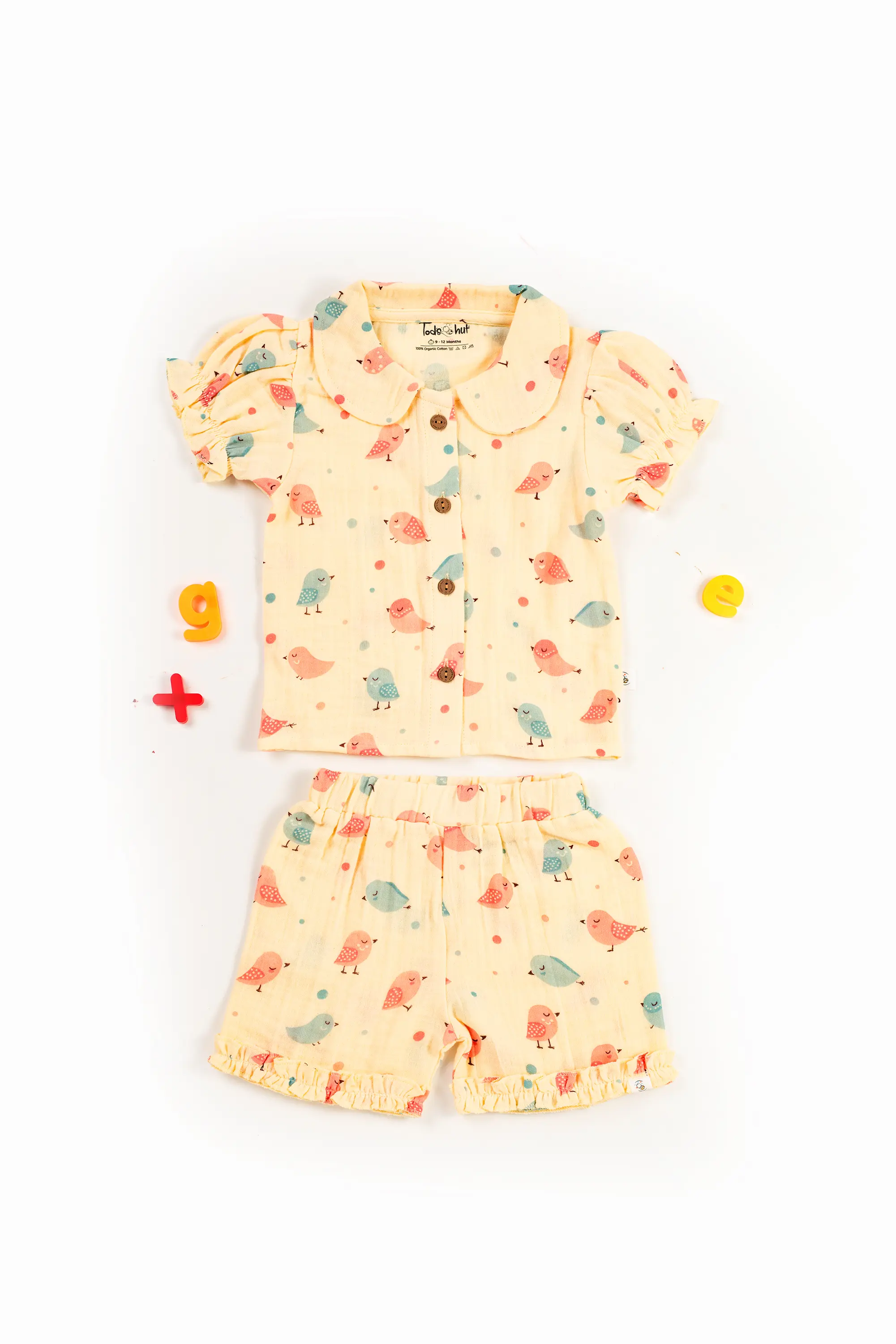 Crinkled Muslin Peter Pan Collar Half-Sleeve Co-Ords Set