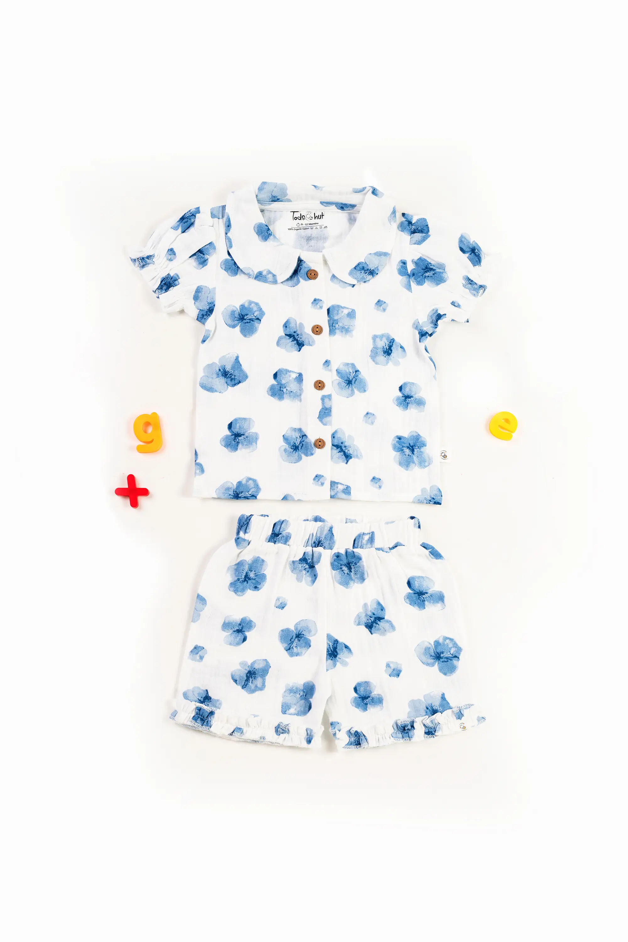 Crinkled Muslin Peter Pan Collar Half-Sleeve Co-Ords Set