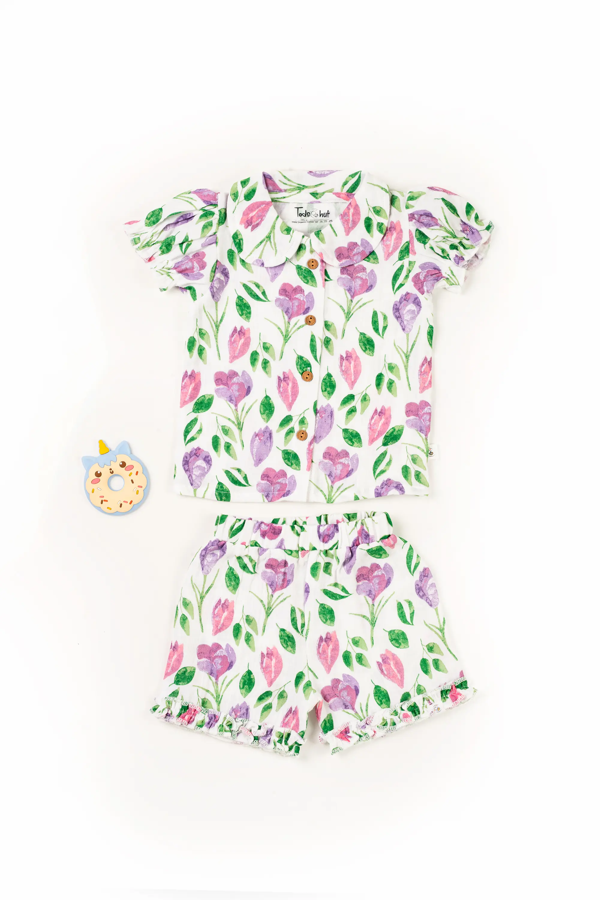 Crinkled Muslin Peter Pan Collar Half-Sleeve Co-Ords Set