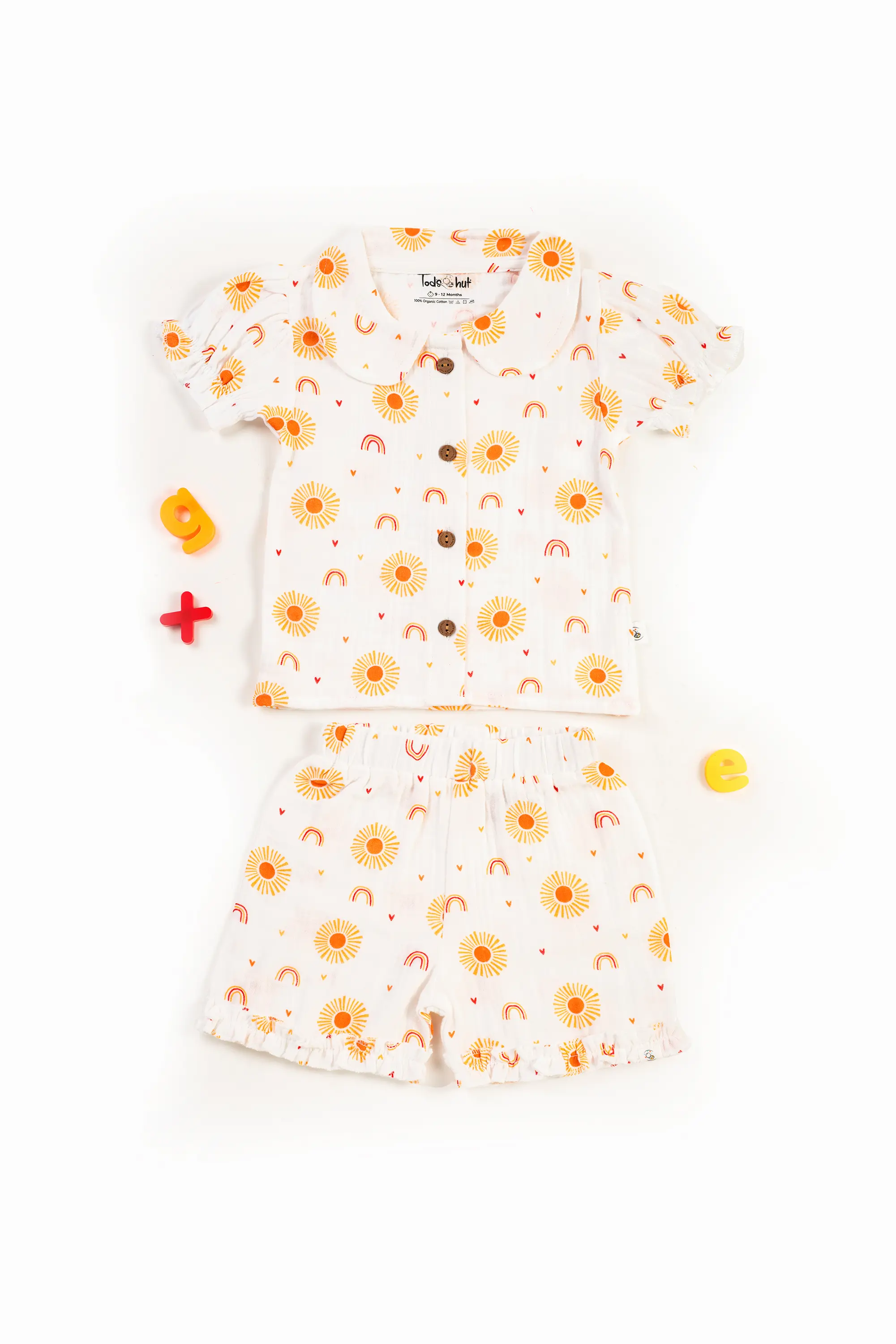 Crinkled Muslin Peter Pan Collar Half-Sleeve Co-Ords Set