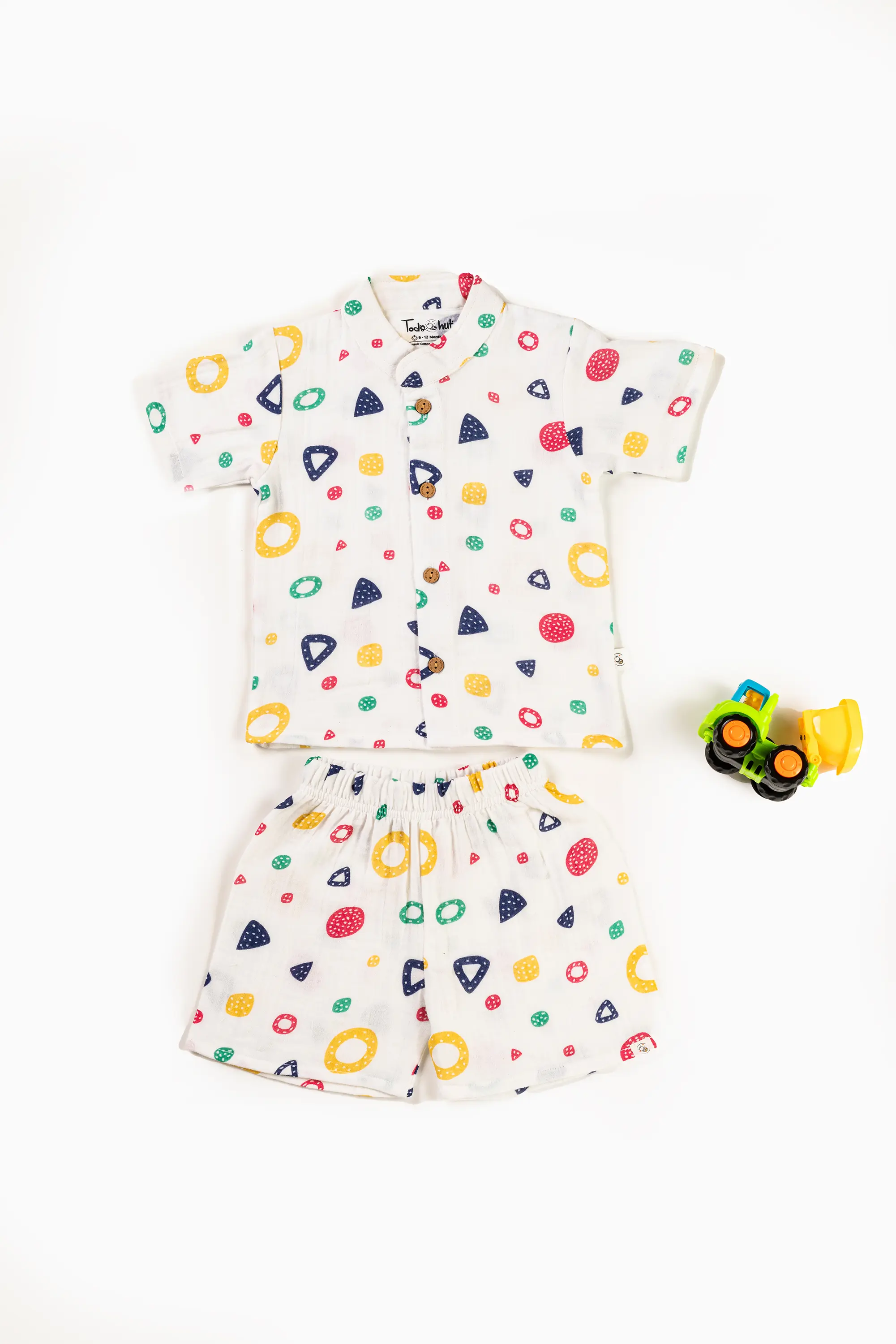 Crinkled Muslin Chinese Collar Half-Sleeve Co-Ords Set