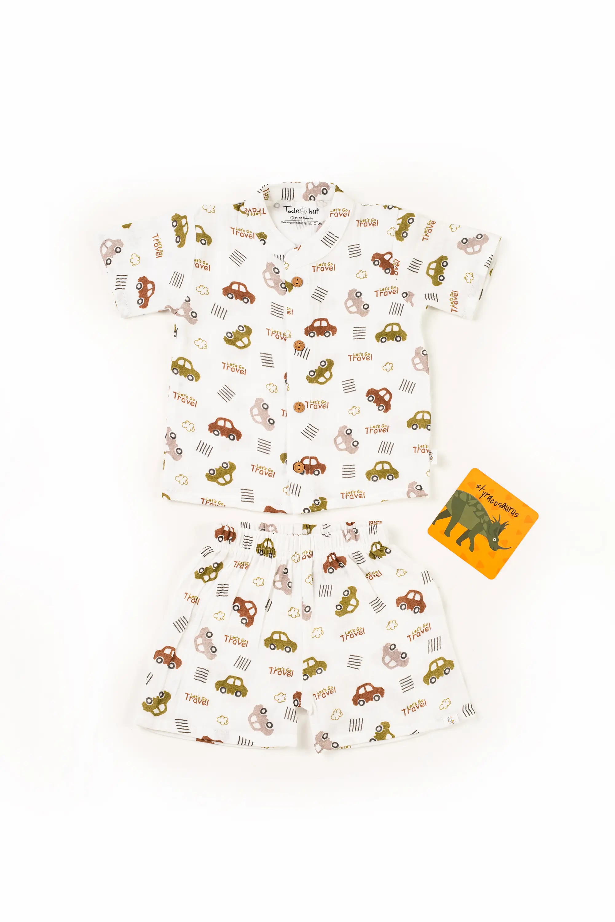 Crinkled Muslin Chinese Collar Half-Sleeve Co-Ords Set