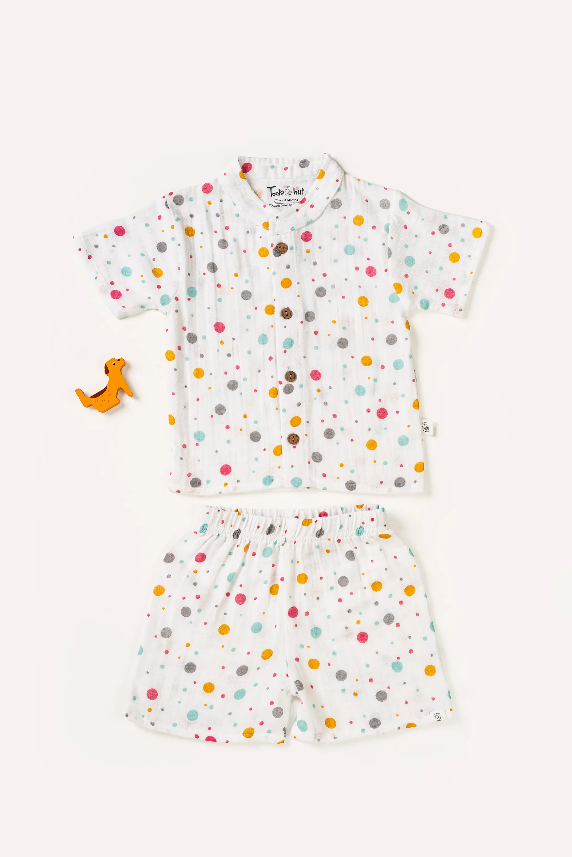 Crinkled Muslin Chinese Collar Half-Sleeve Co-Ords Set