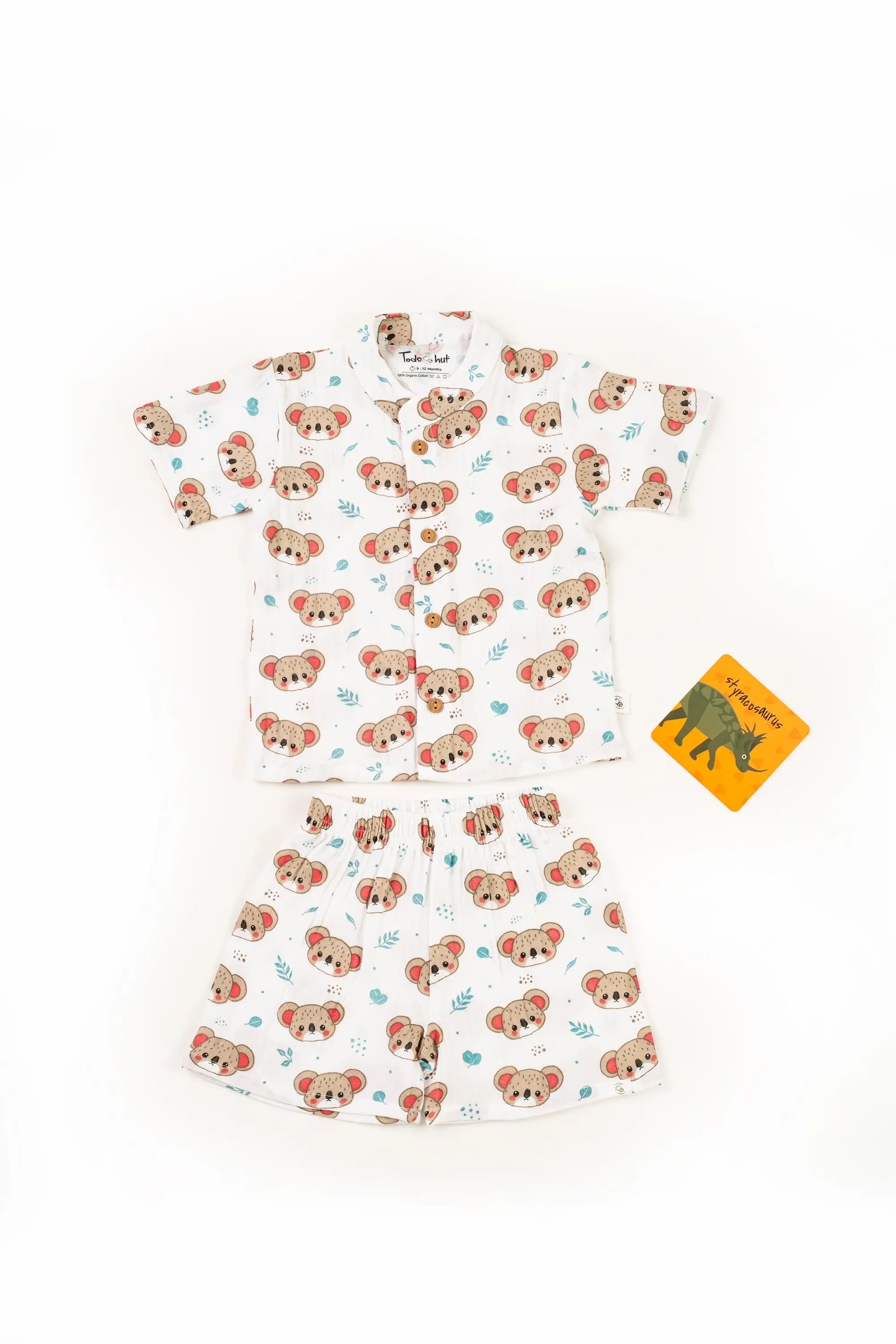 Crinkled Muslin Chinese Collar Half-Sleeve Co-Ords Set