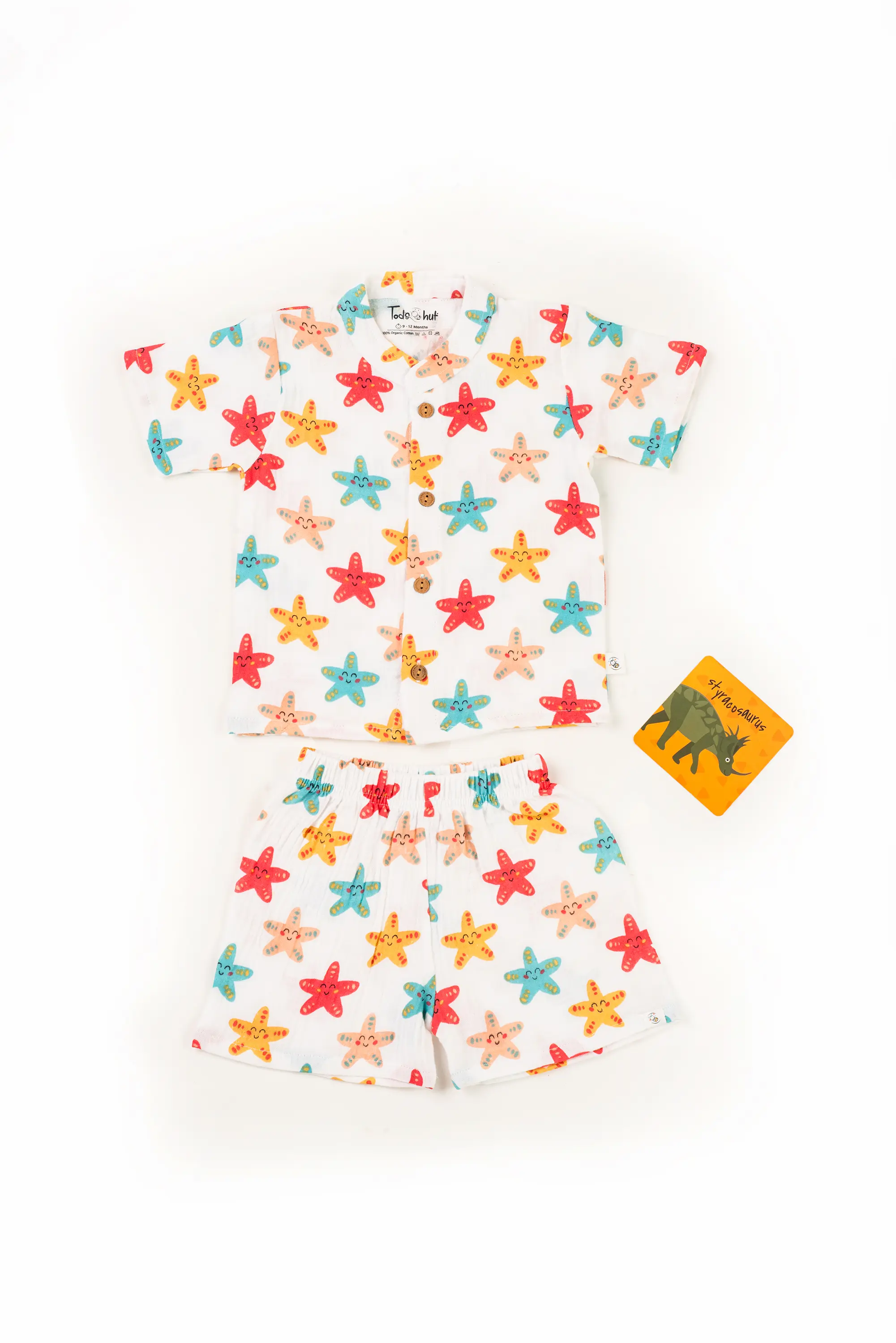 Crinkled Muslin Chinese Collar Half-Sleeve Co-Ords Set