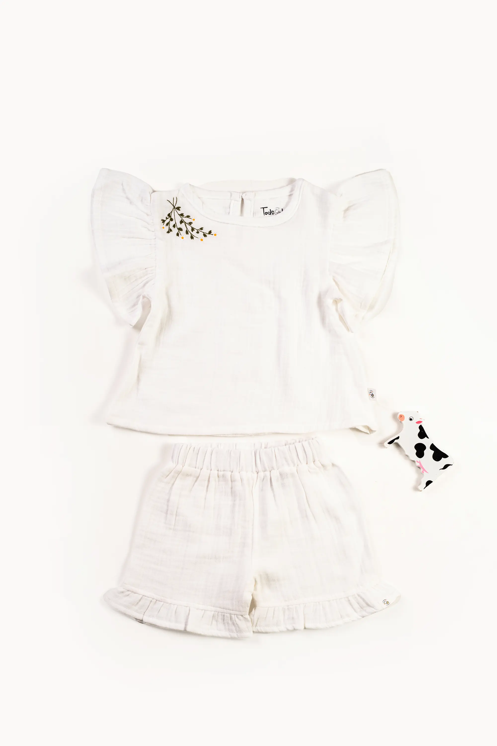 Crinkled Muslin Boat Neck Frill-Sleeve Co-Ords Set
