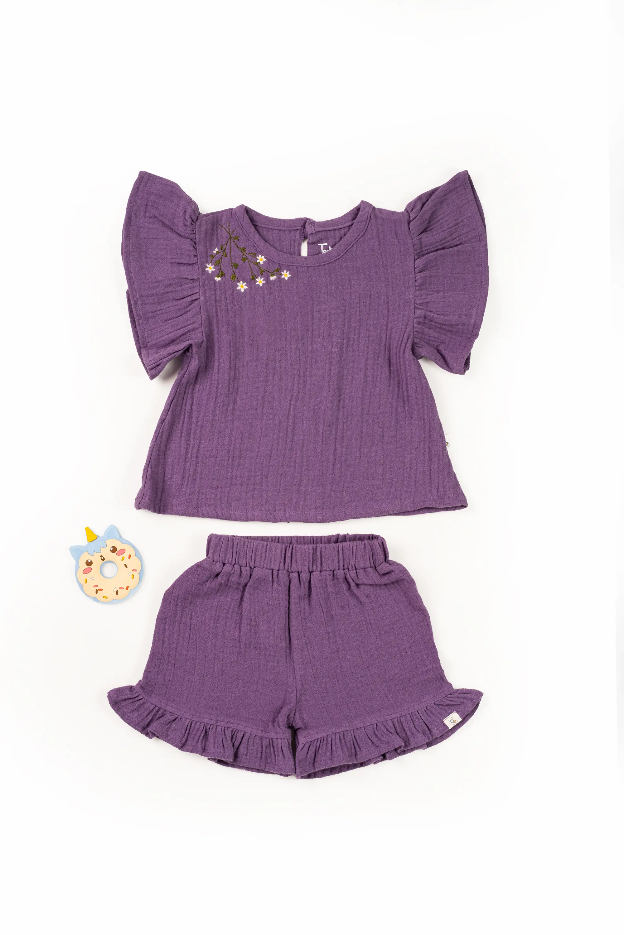 Crinkled Muslin Boat Neck Frill-Sleeve Co-Ords Set