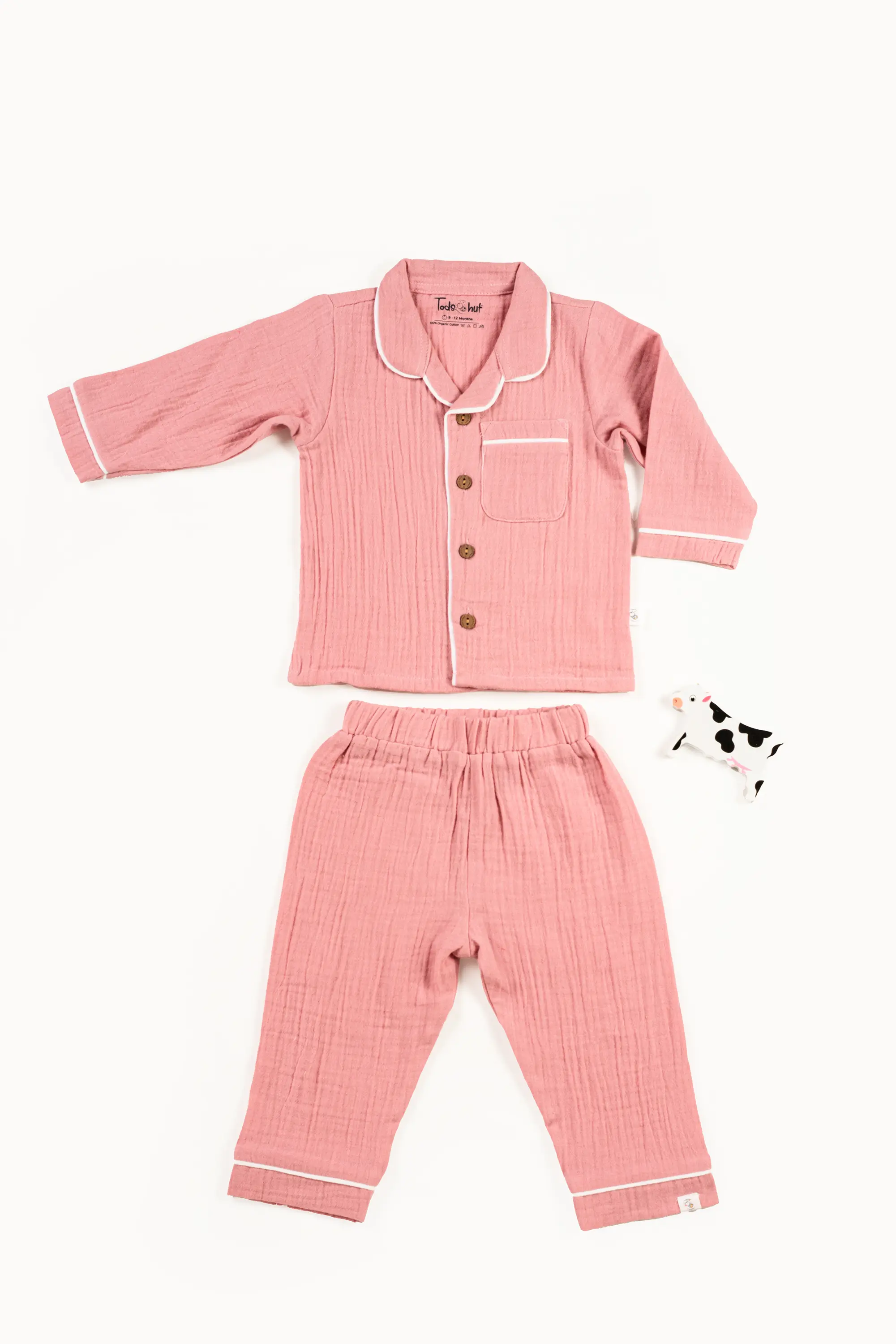 Crinkled Muslin Unisex Collar  Full-Sleeve Pyjama Set
