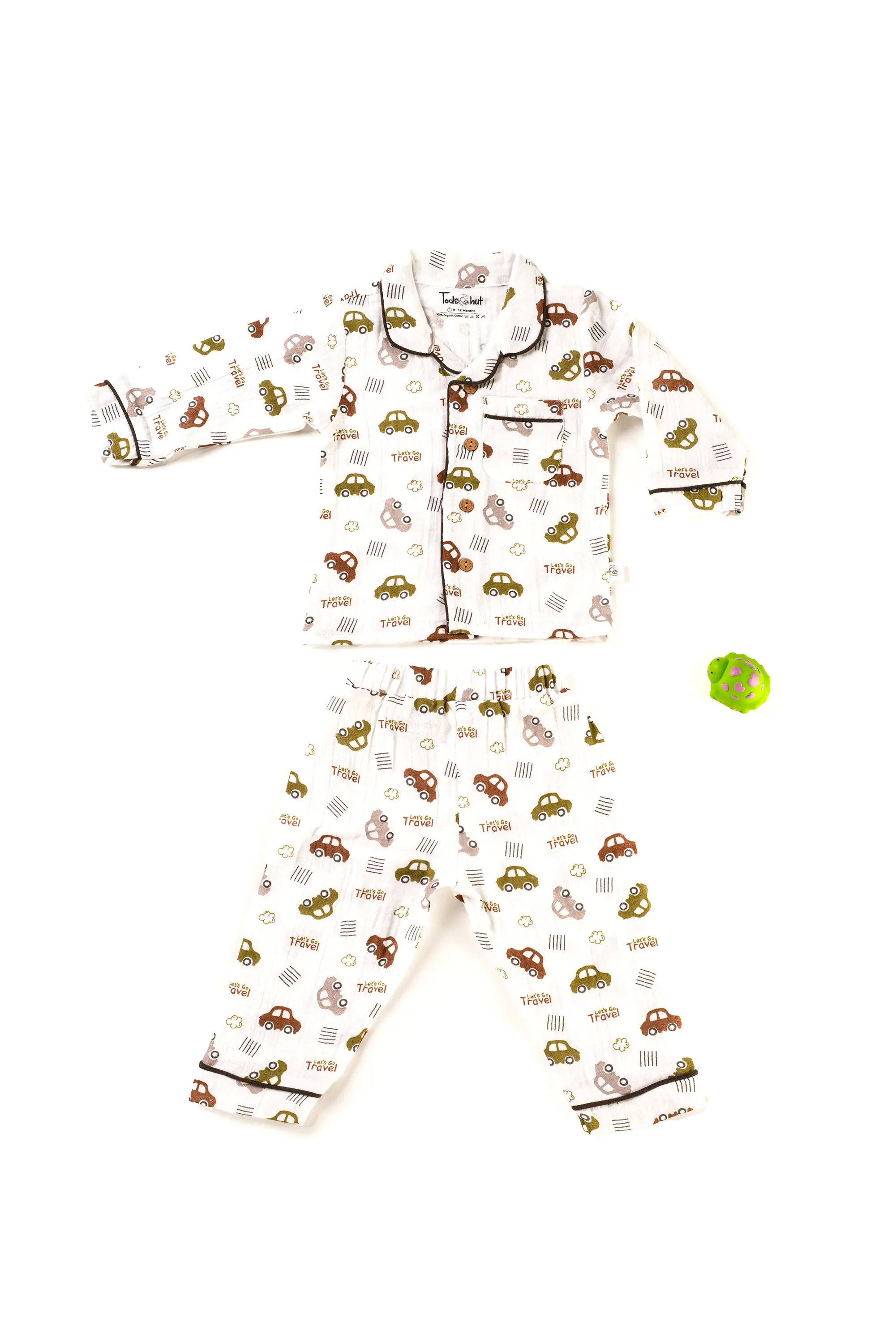 Crinkled Muslin Unisex Collar  Full-Sleeve Pyjama Set