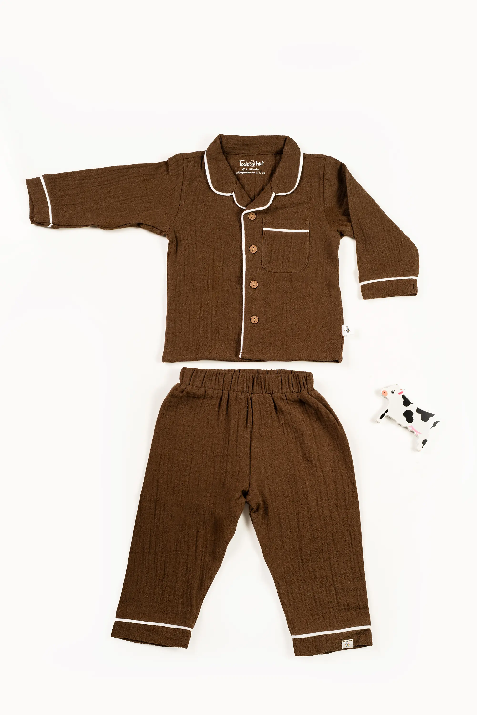 Crinkled Muslin Unisex Collar  Full-Sleeve Pyjama Set