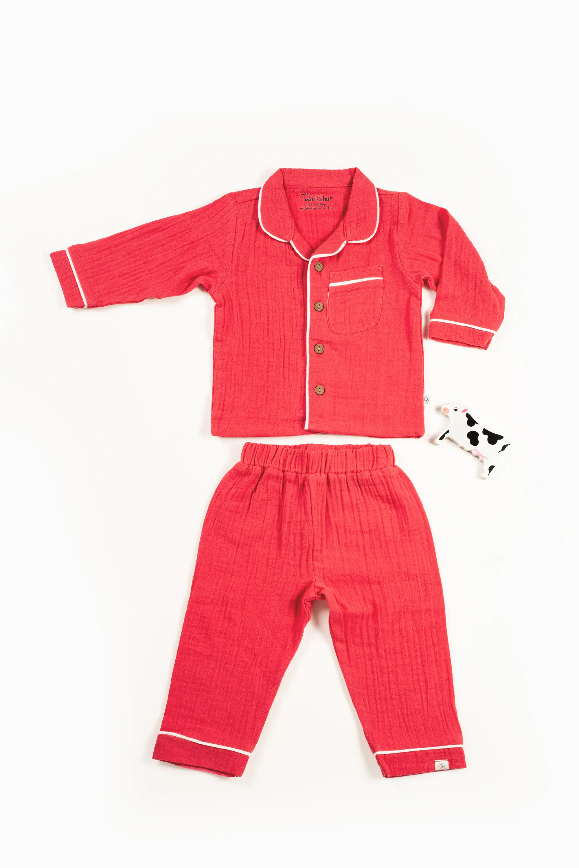 Crinkled Muslin Unisex Collar  Full-Sleeve Pyjama Set