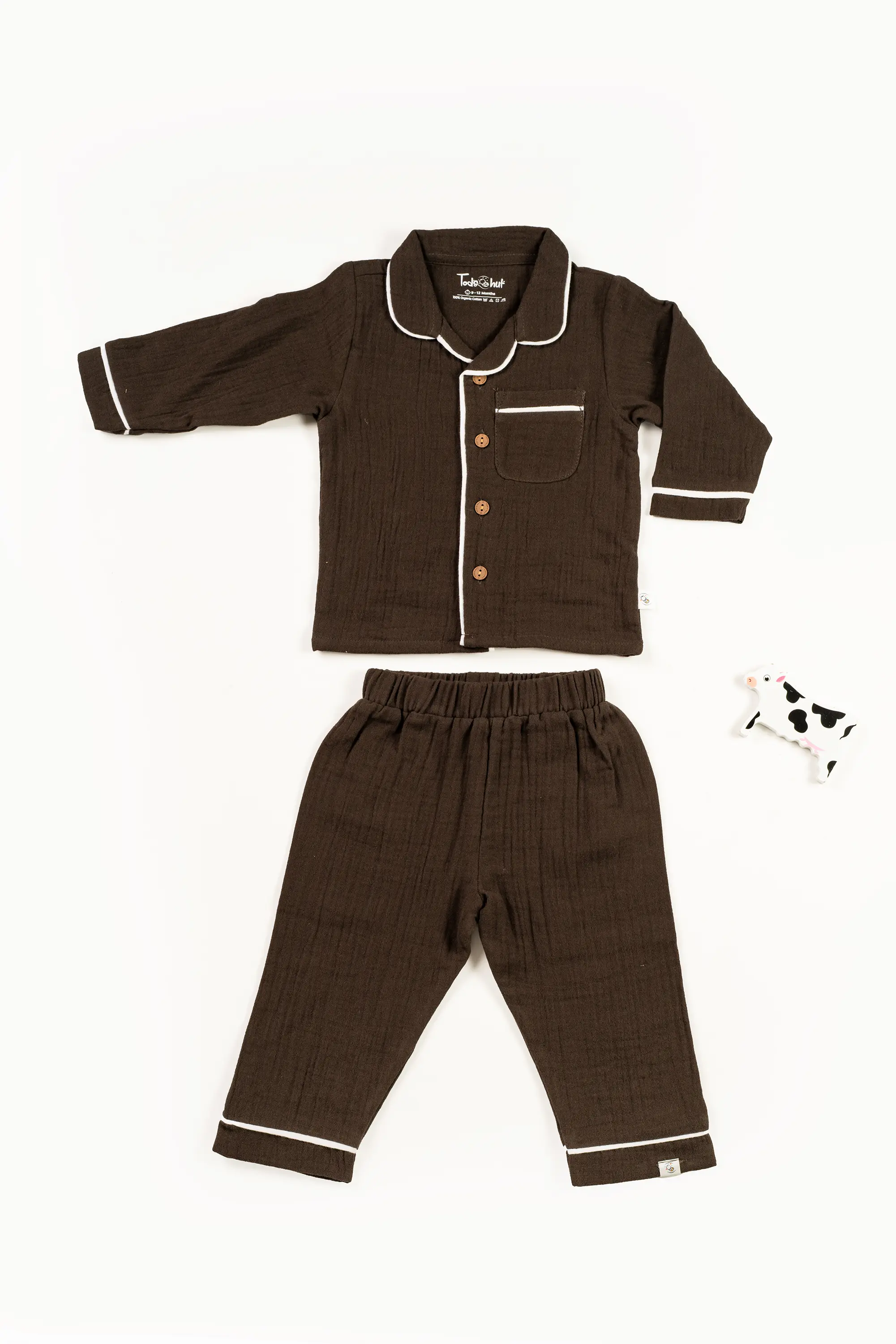 Crinkled Muslin Unisex Collar  Full-Sleeve Pyjama Set