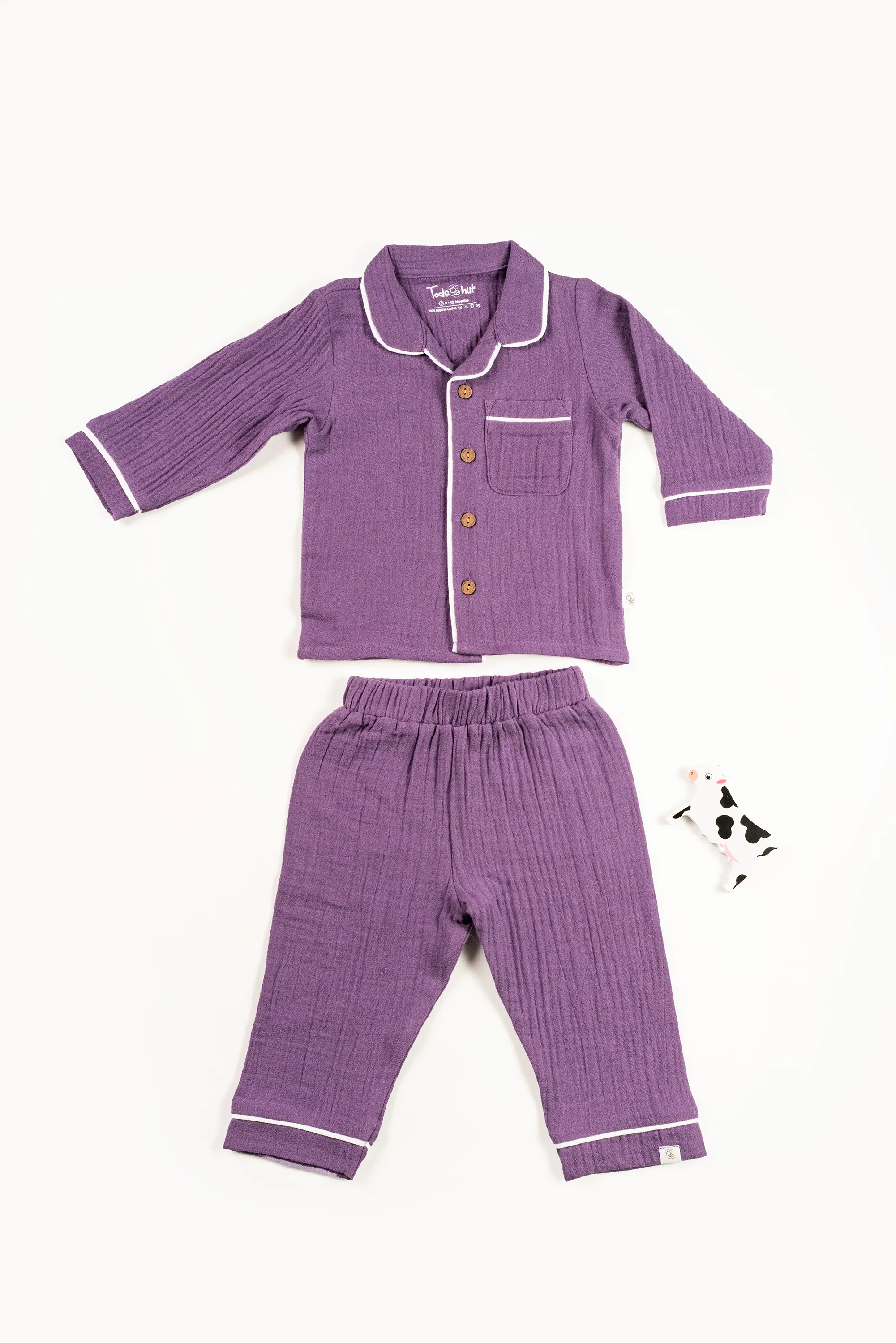 Crinkled Muslin Unisex Collar  Full-Sleeve Pyjama Set