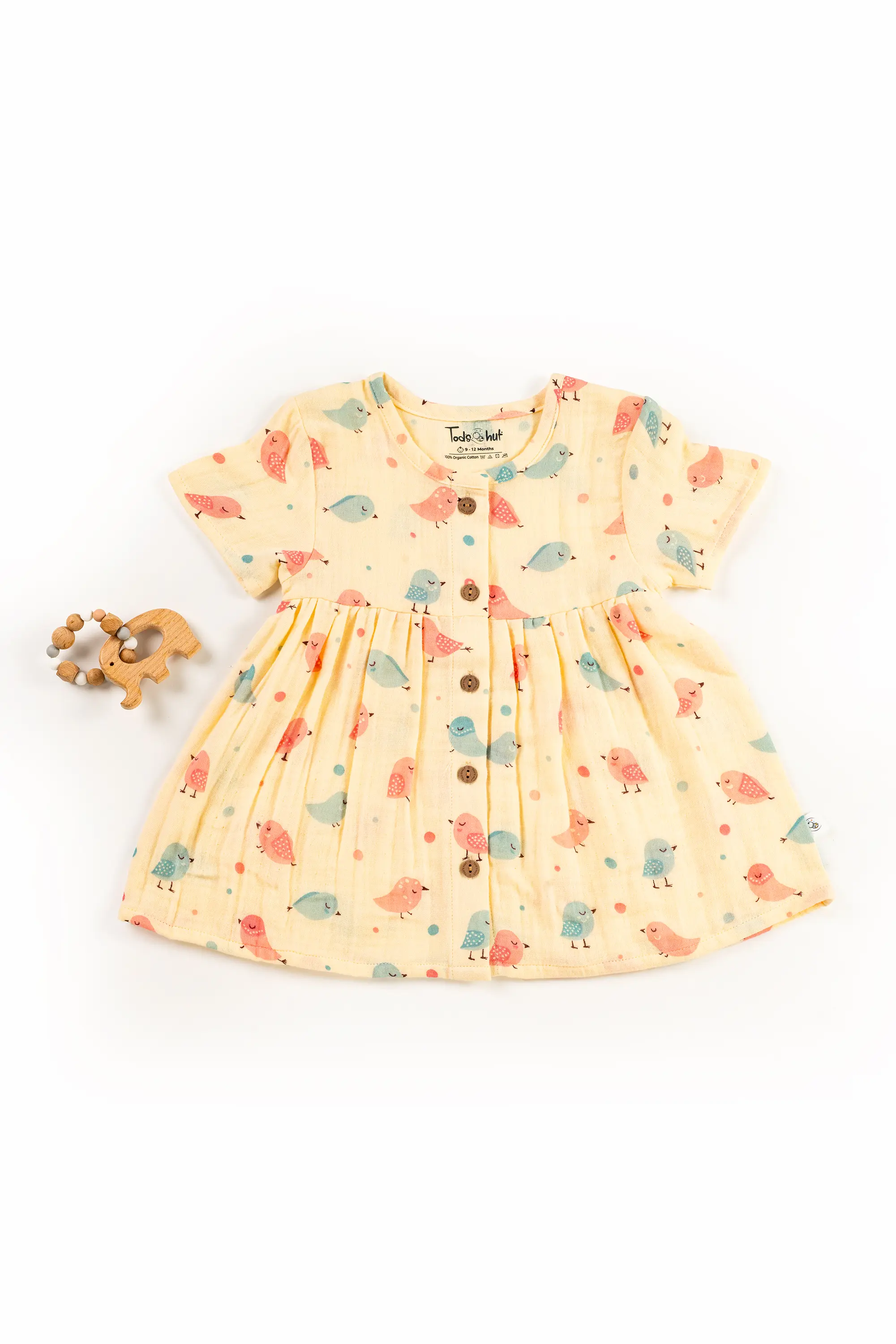 Crinkled Muslin Round Collar Half-Sleeve Button Type Frock