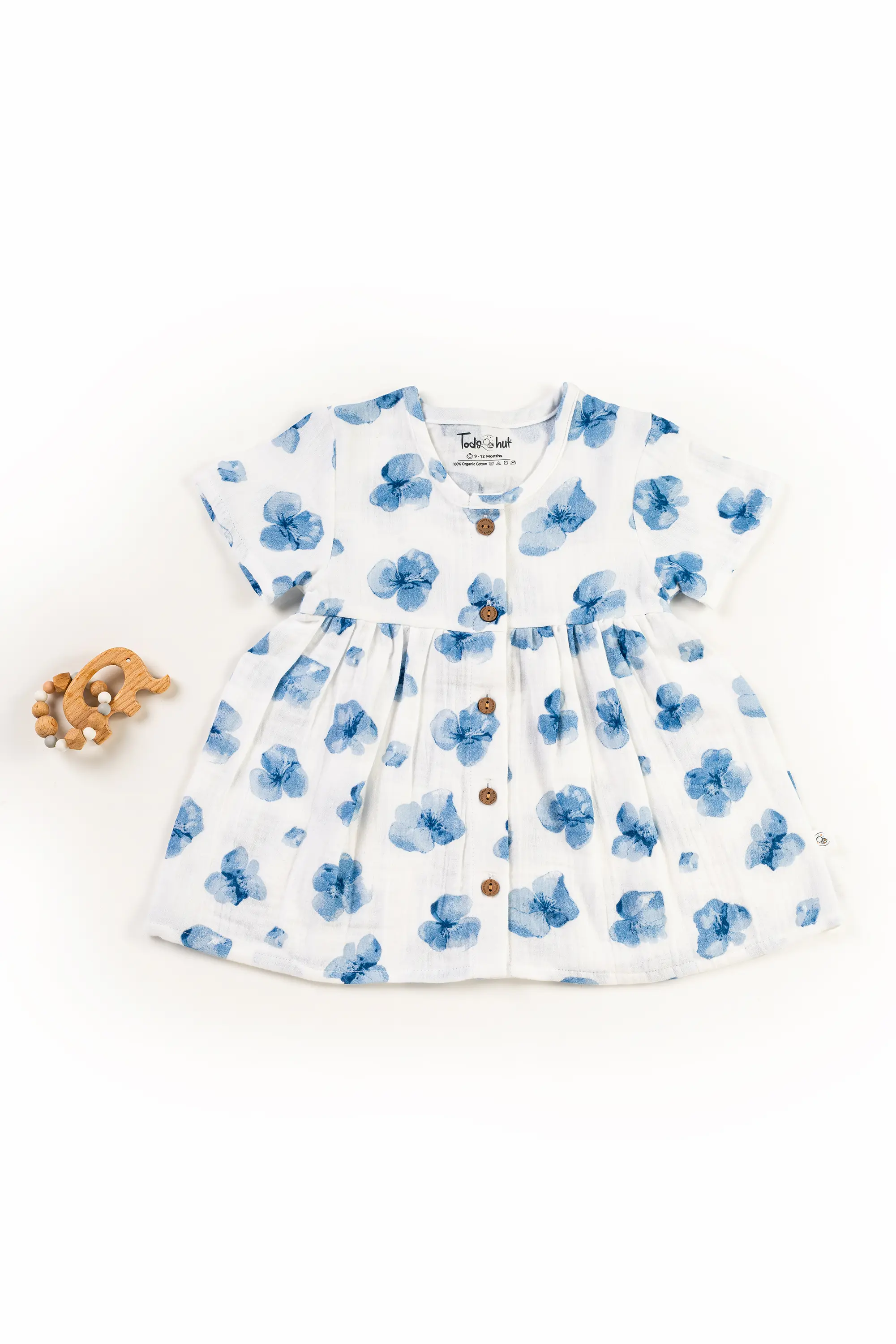 Crinkled Muslin Round Collar Half-Sleeve Button Type Frock