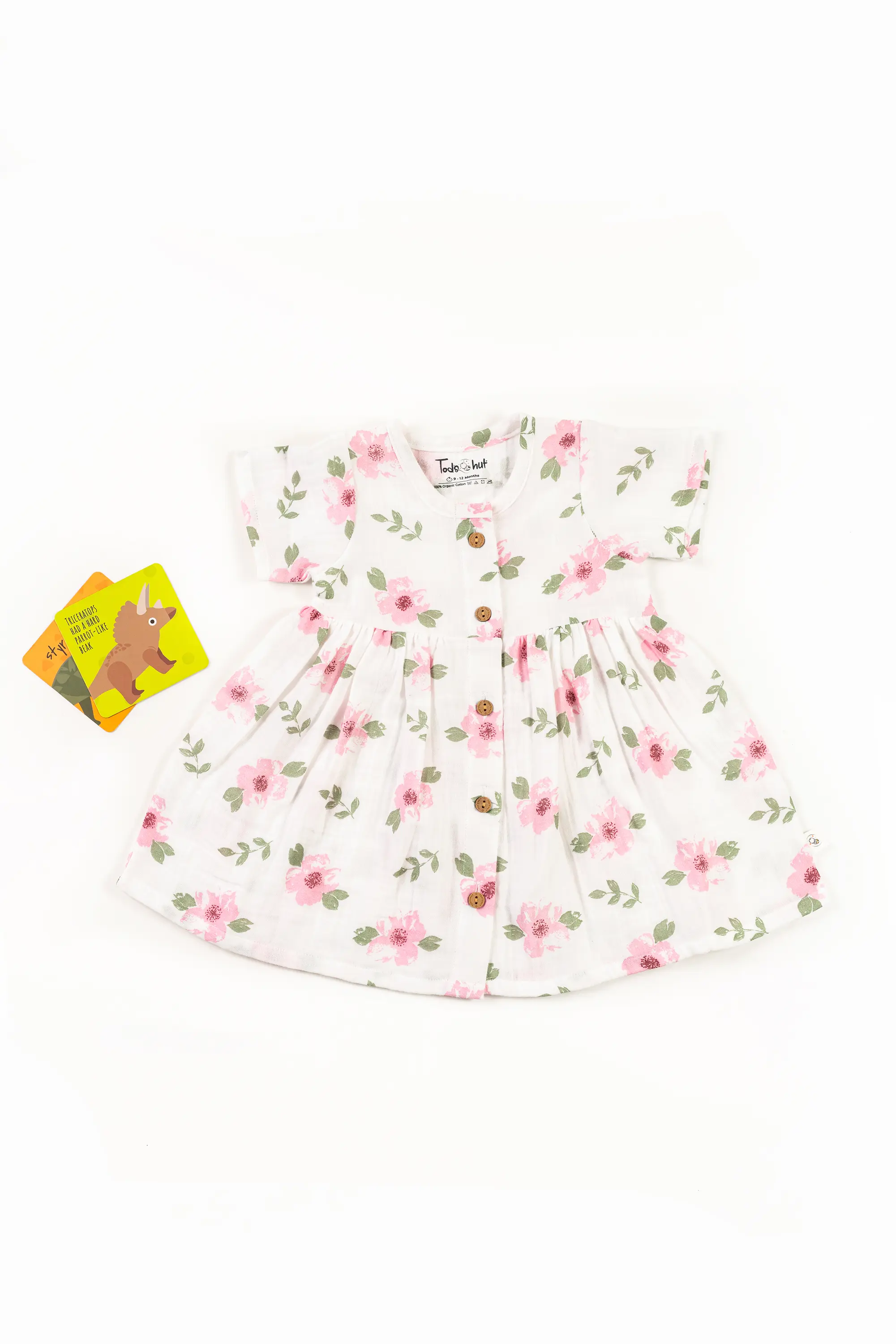 Crinkled Muslin Round Collar Half-Sleeve Button Type Frock