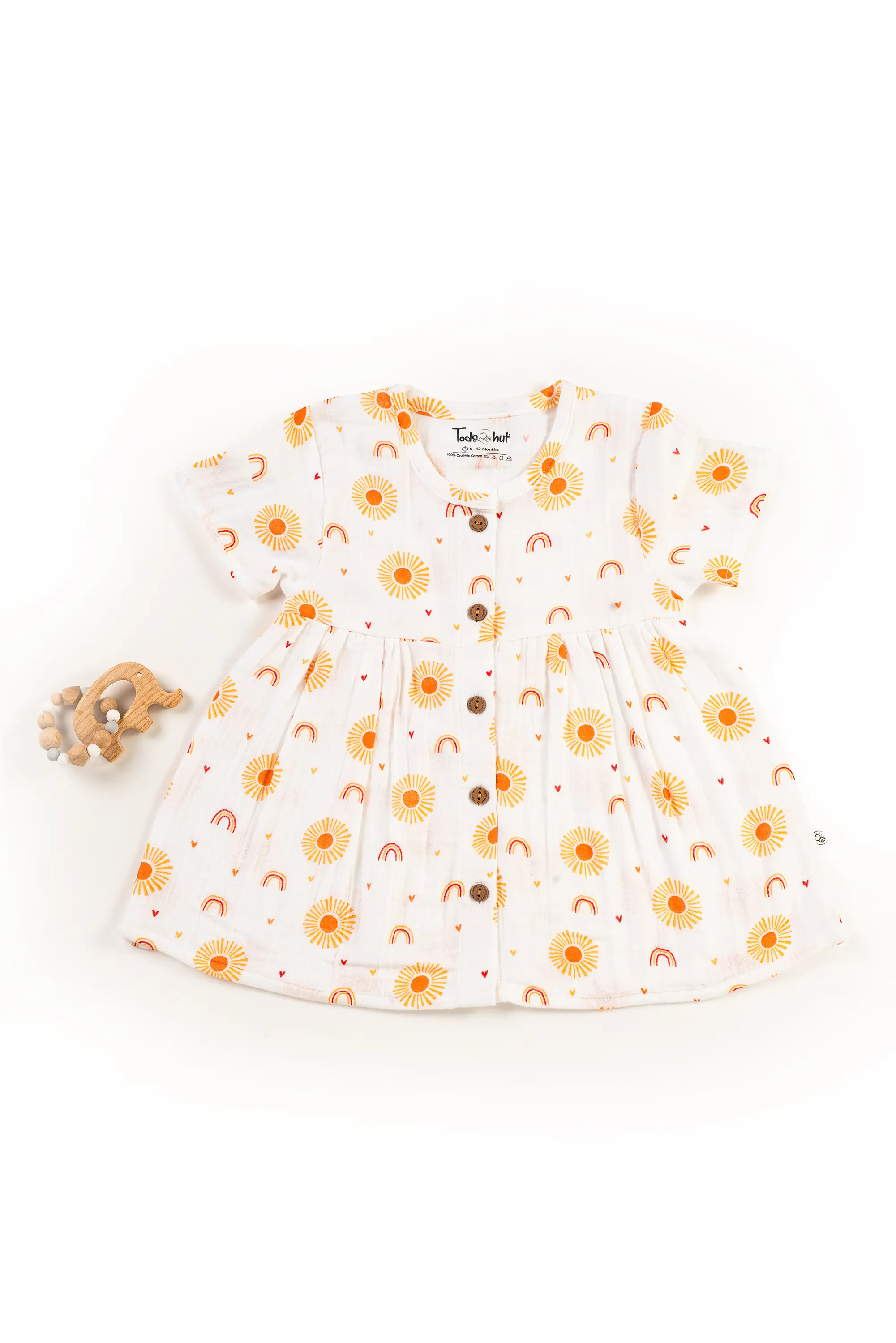 Crinkled Muslin Round Collar Half-Sleeve Button Type Frock