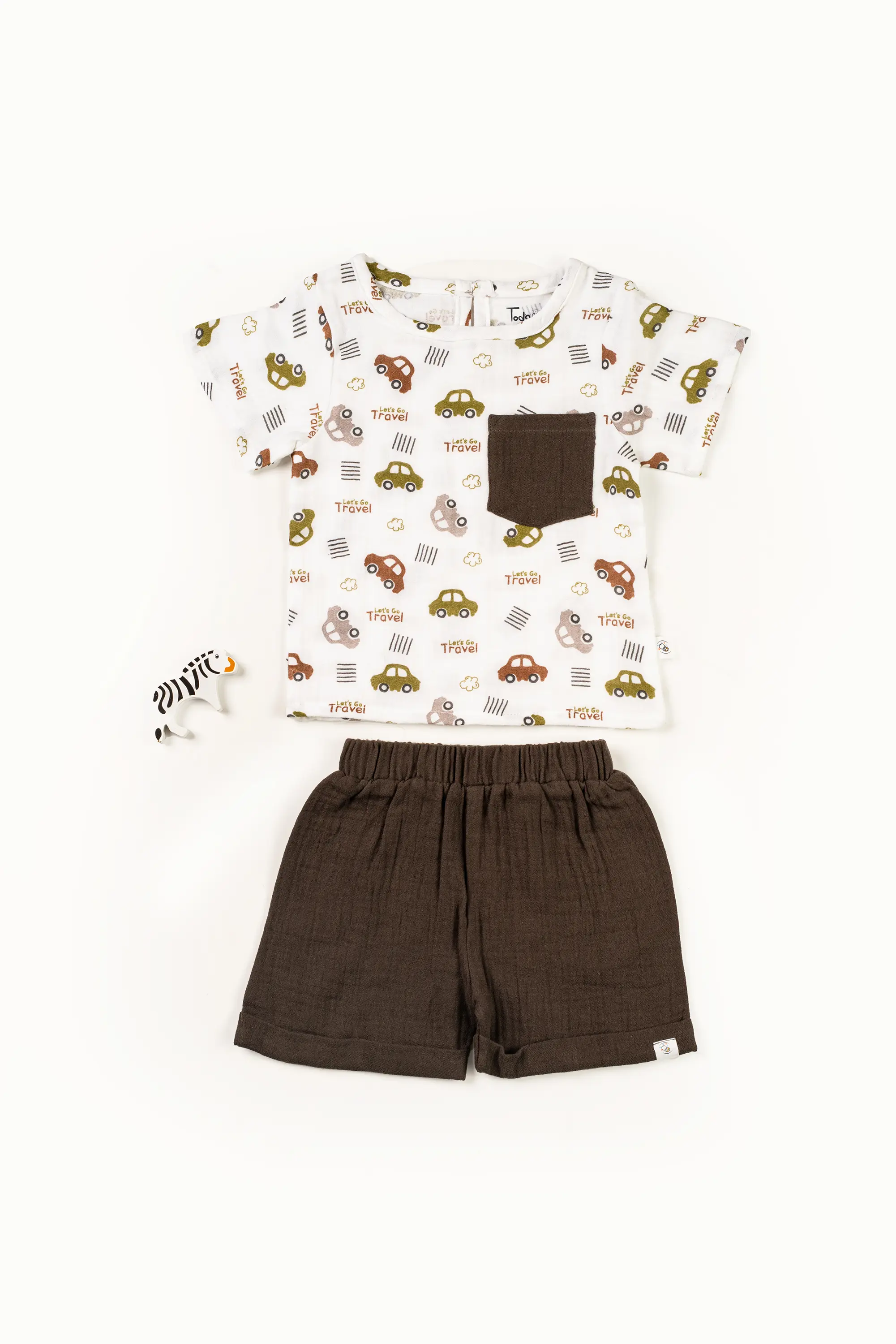 Crinkled Muslin Boat Neck Half-Sleeve Co-Ords Set