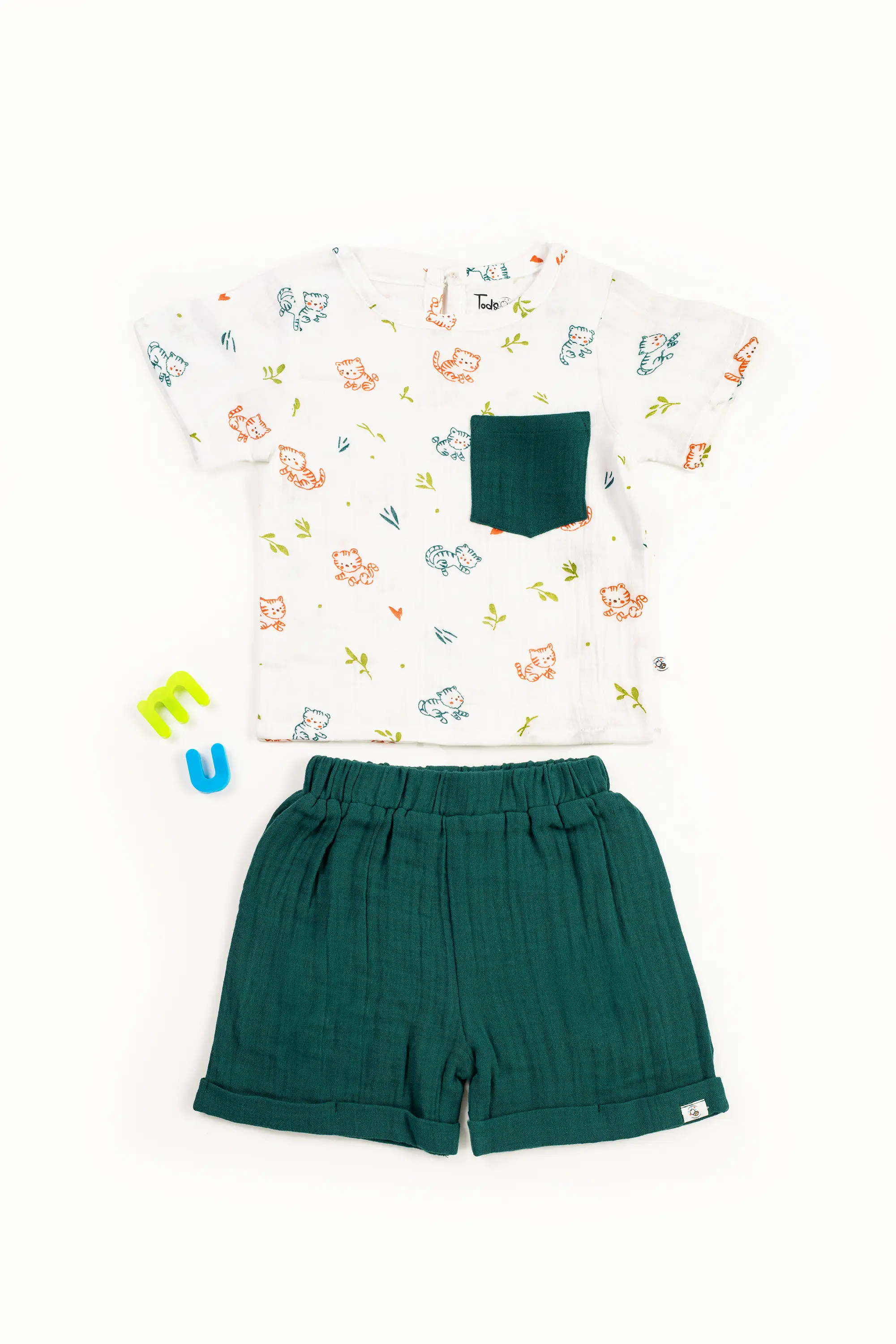 Crinkled Muslin Boat Neck Half-Sleeve Co-Ords Set