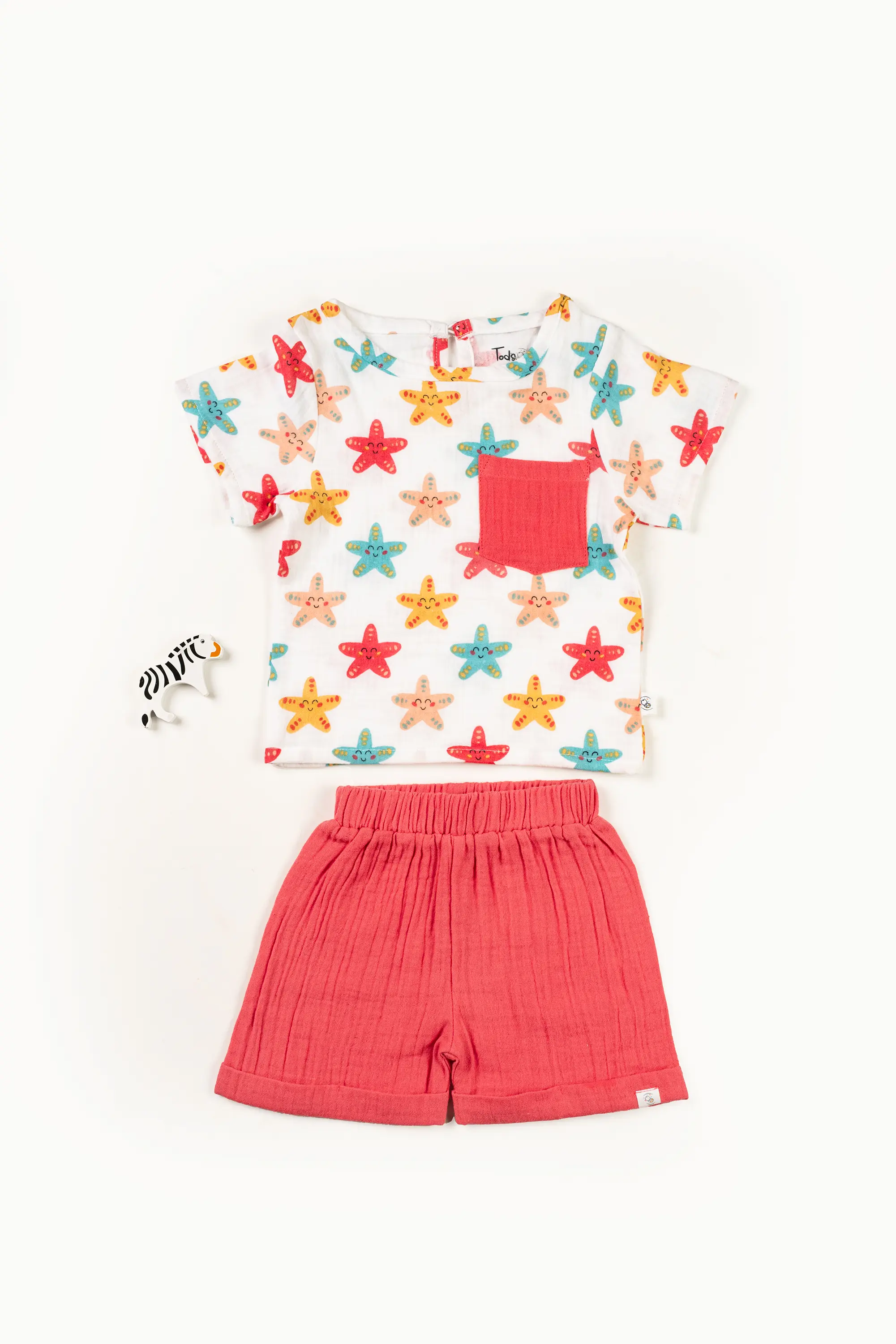 Crinkled Muslin Boat Neck Half-Sleeve Co-Ords Set