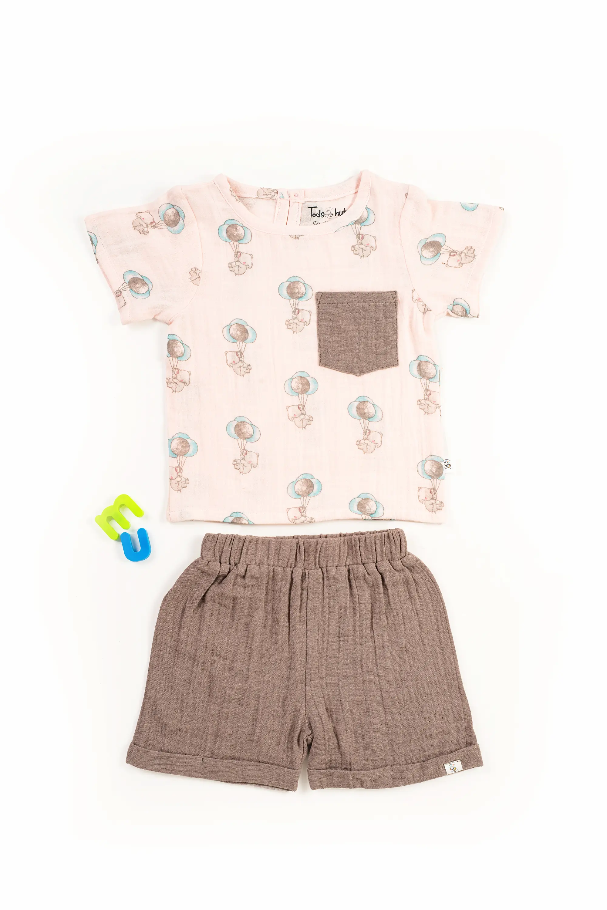 Crinkled Muslin Boat Neck Half-Sleeve Co-Ords Set