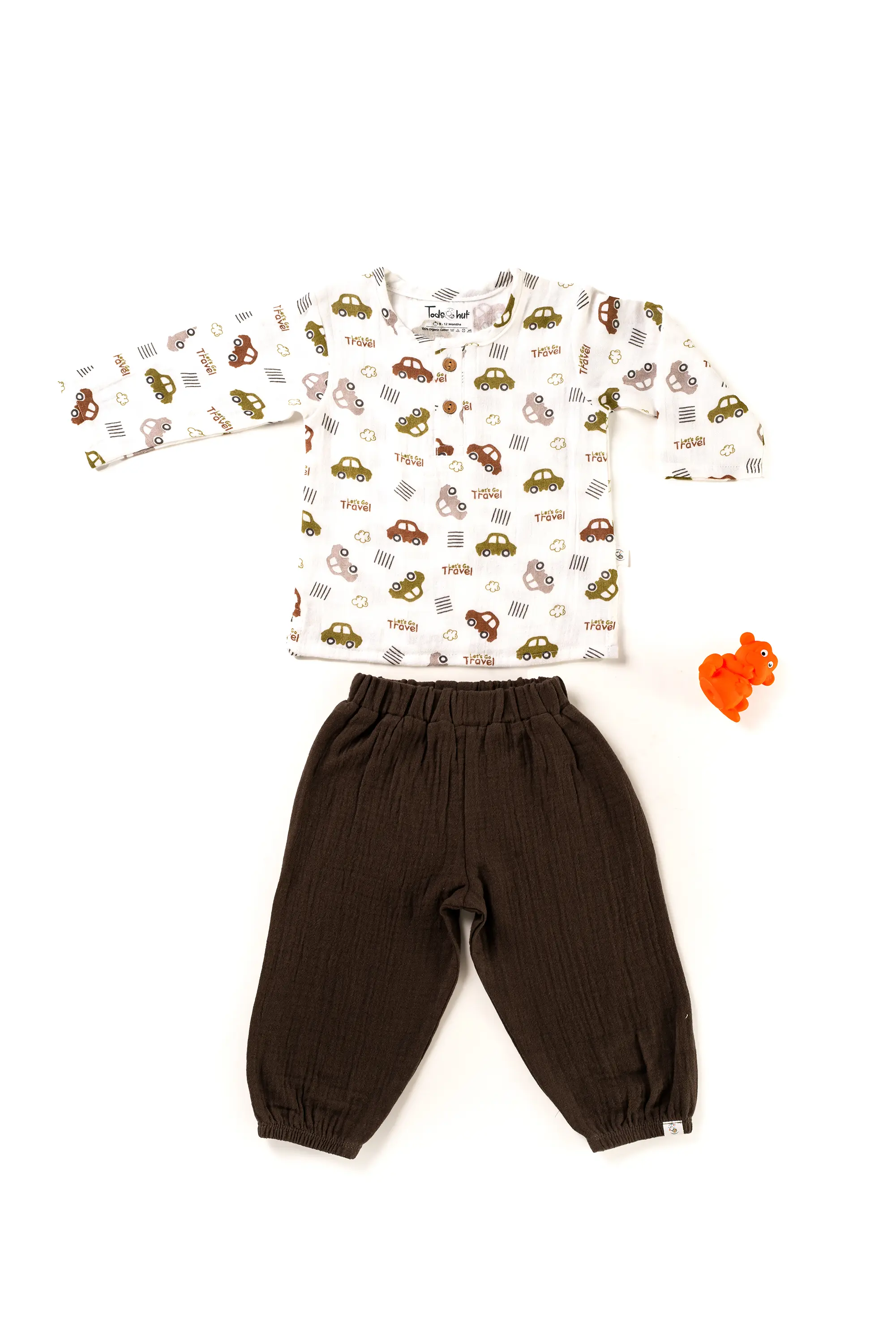 Crinkled Muslin Round Collar Full-Sleeve Casual Set