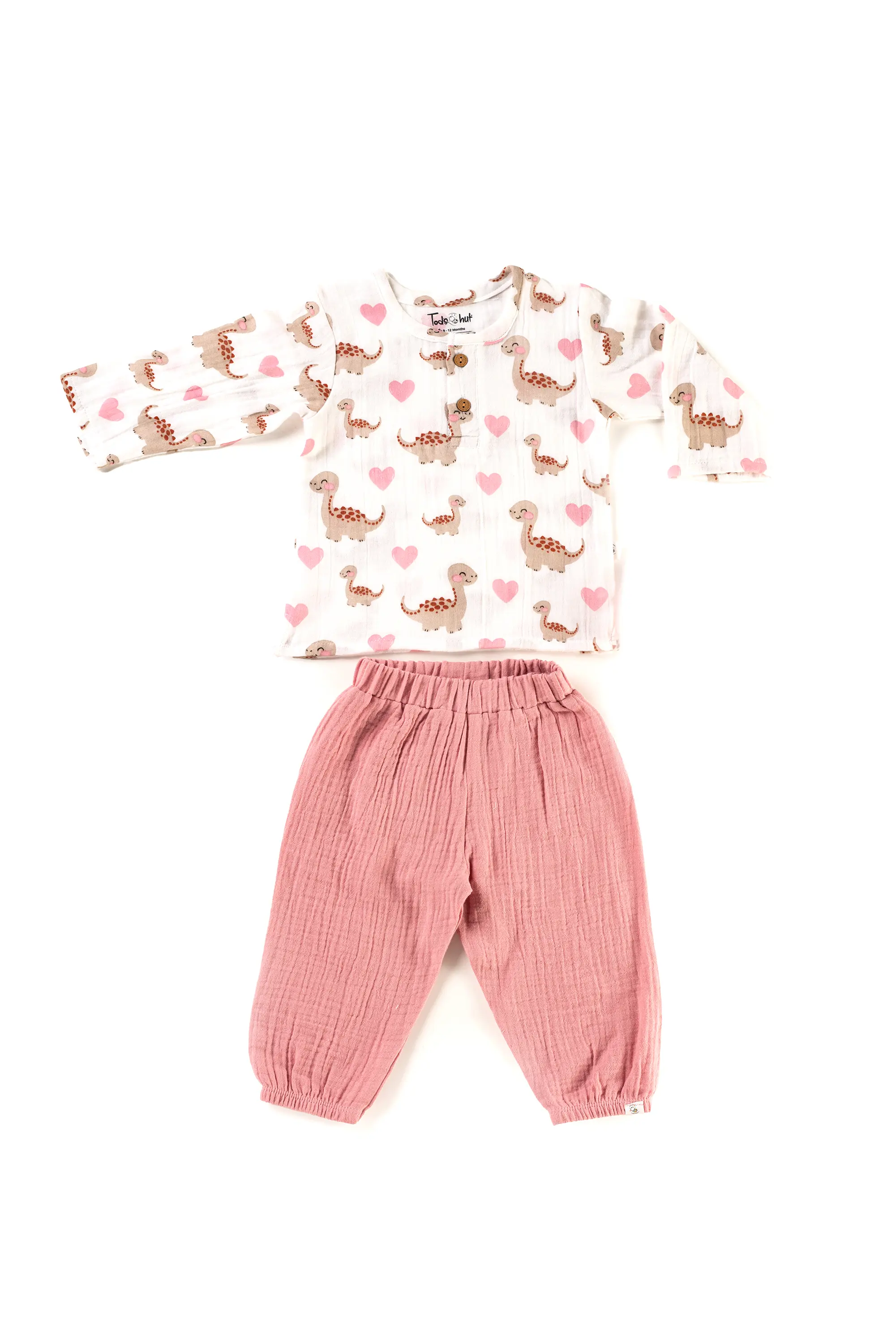 Crinkled Muslin Round Collar Full-Sleeve Casual Set