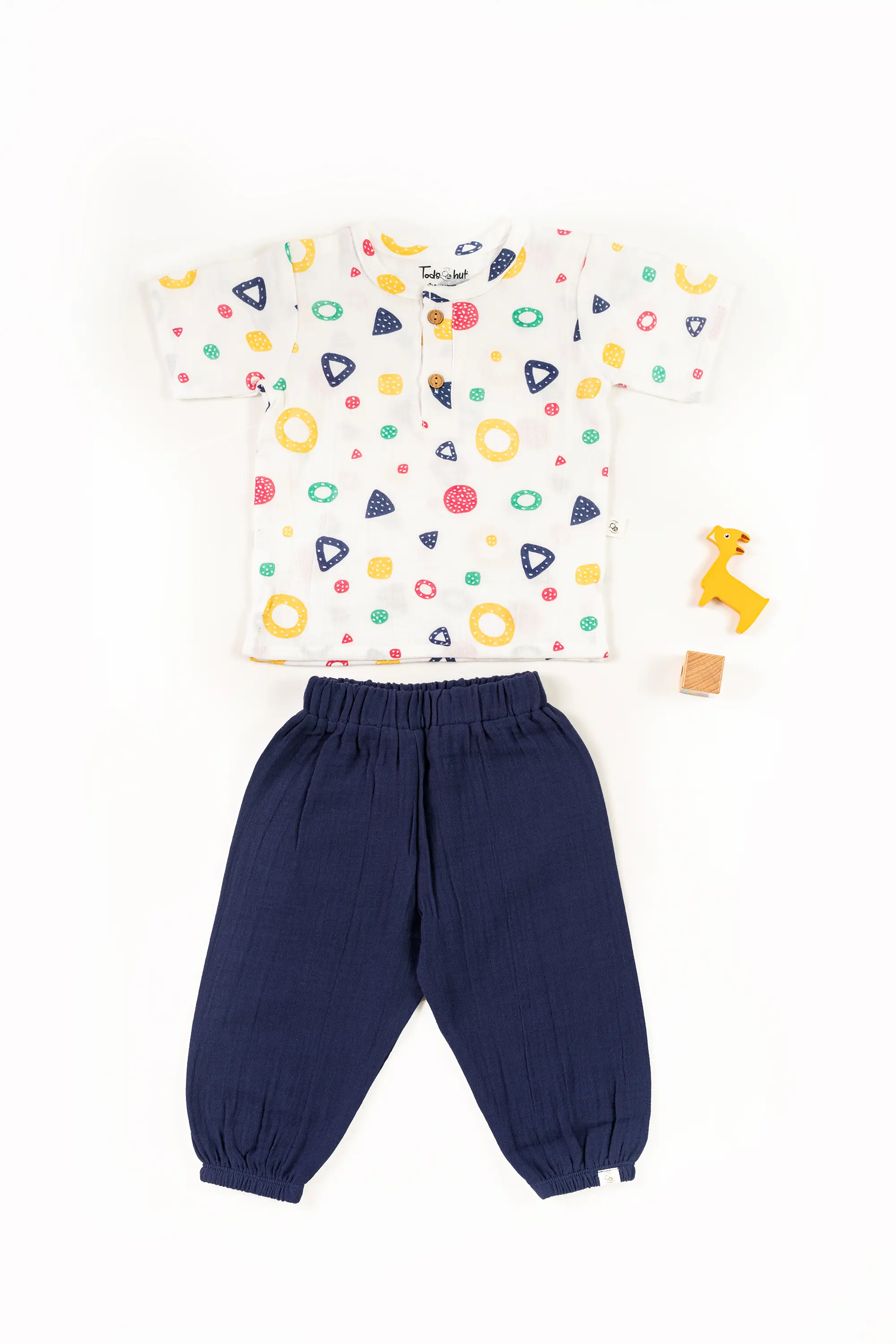 Crinkled Muslin Round Collar Half-Sleeve Casual Set