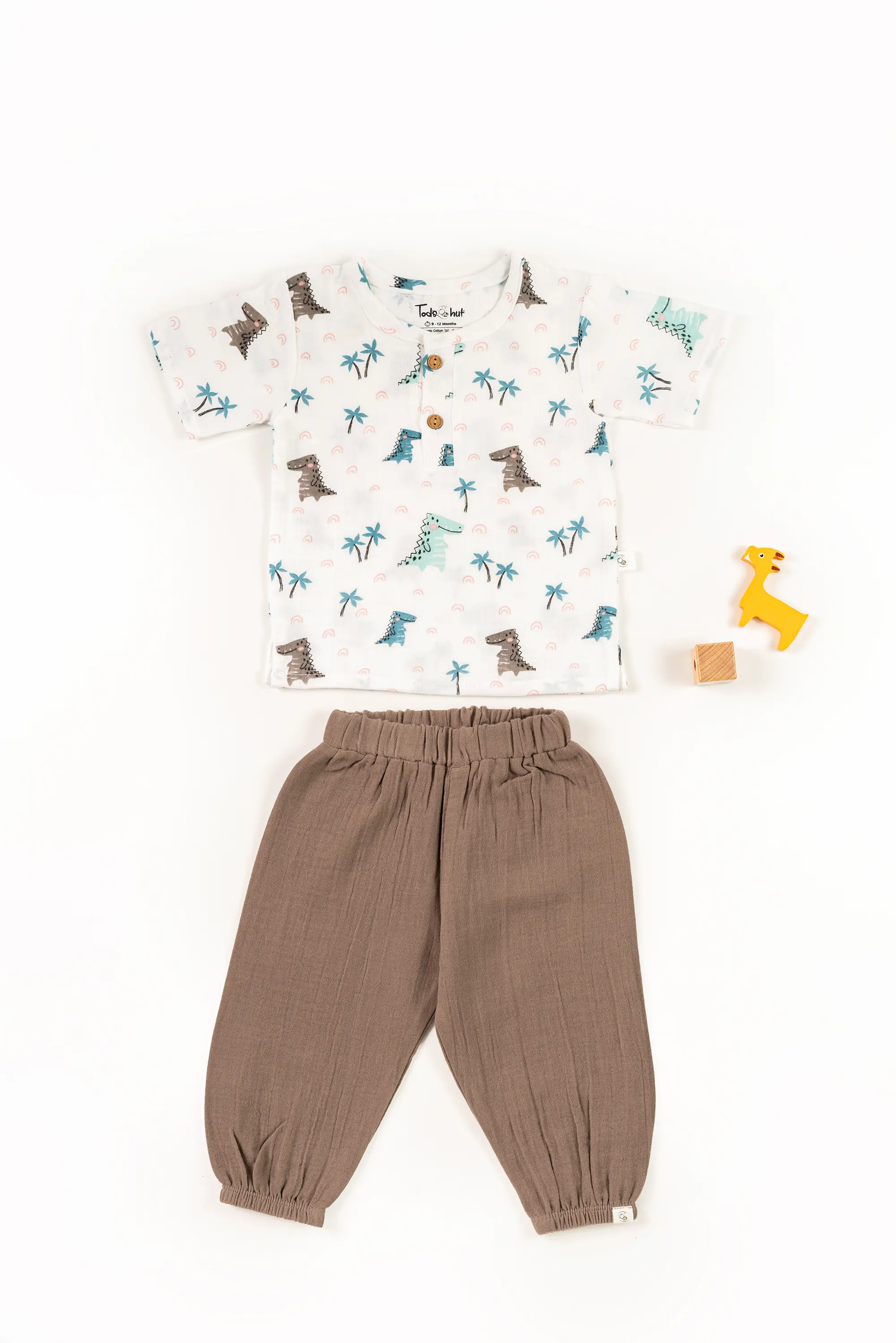 Crinkled Muslin Round Collar Half-Sleeve Casual Set