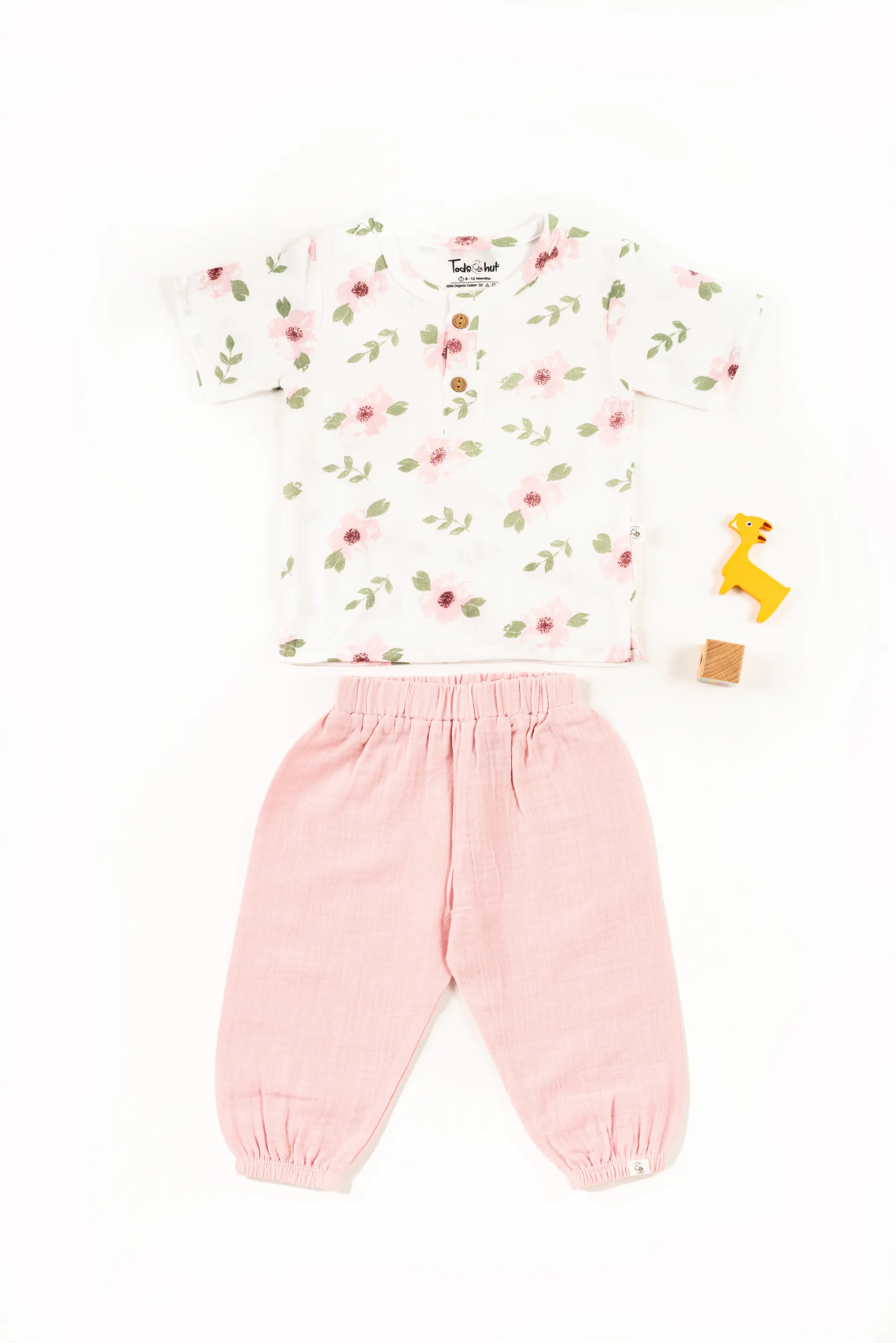 Crinkled Muslin Round Collar Half-Sleeve Casual Set