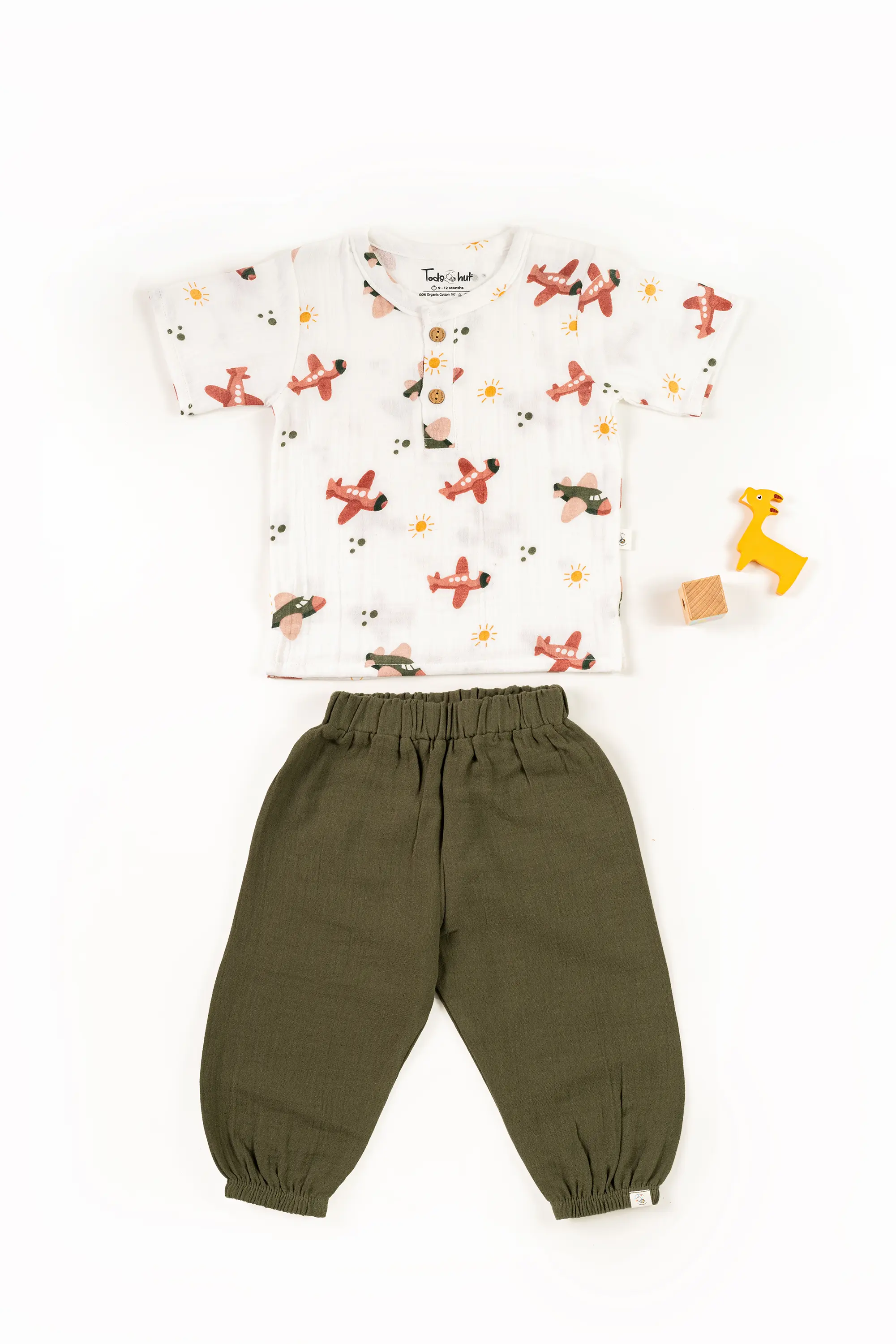 Crinkled Muslin Round Collar Half-Sleeve Casual Set