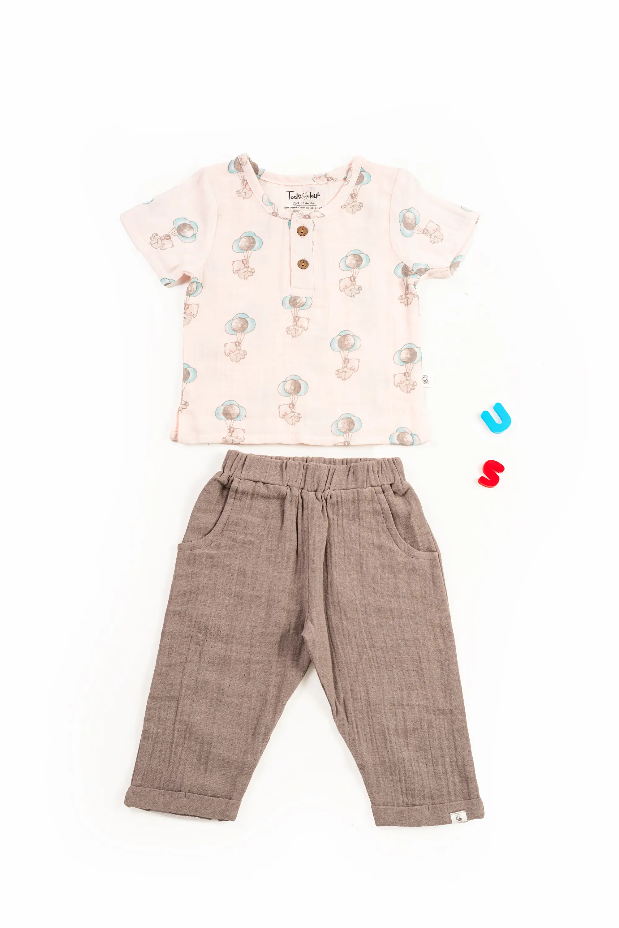 Crinkled Muslin  Round Collar Half-Sleeve Casual Set