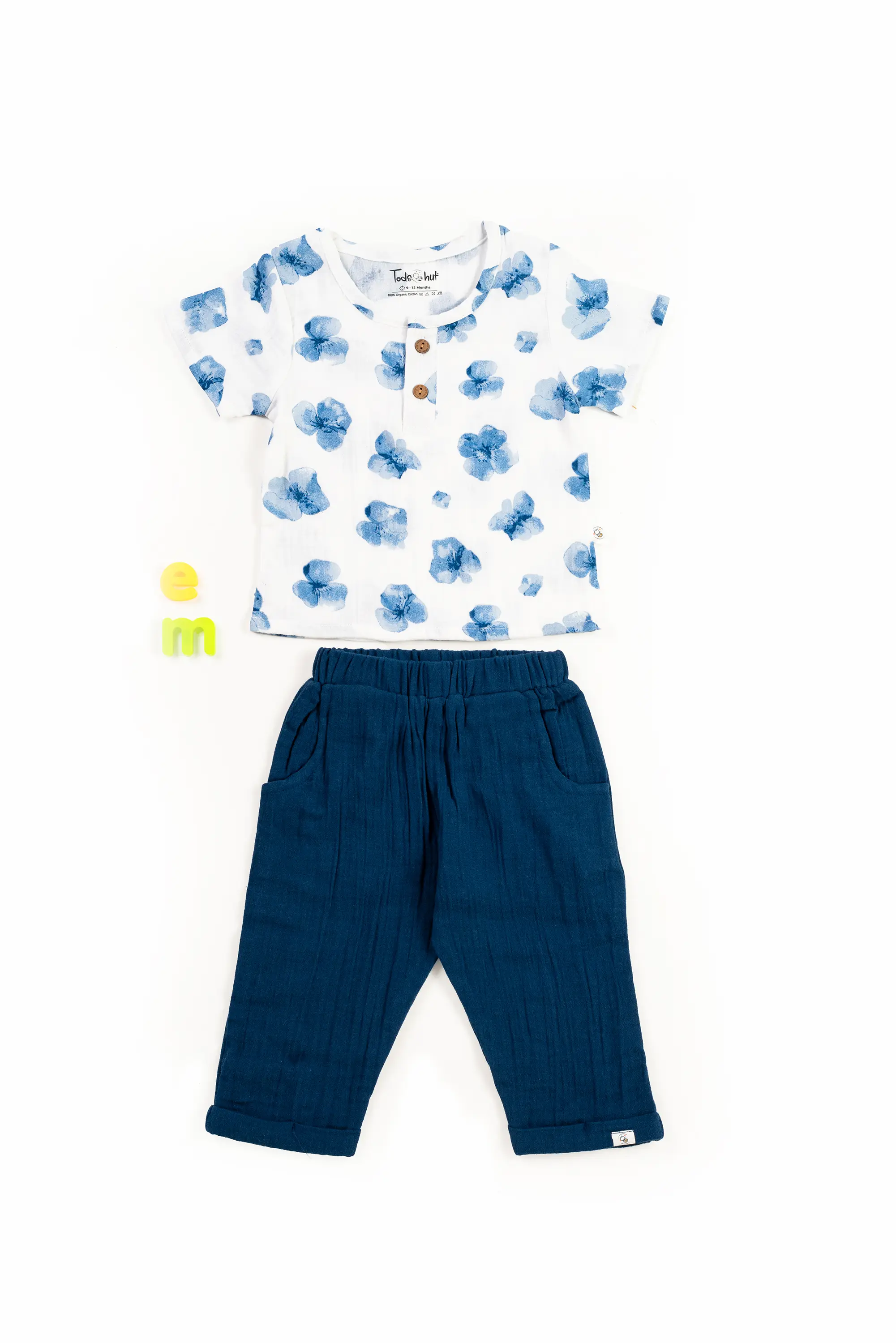 Crinkled Muslin  Round Collar Half-Sleeve Casual Set