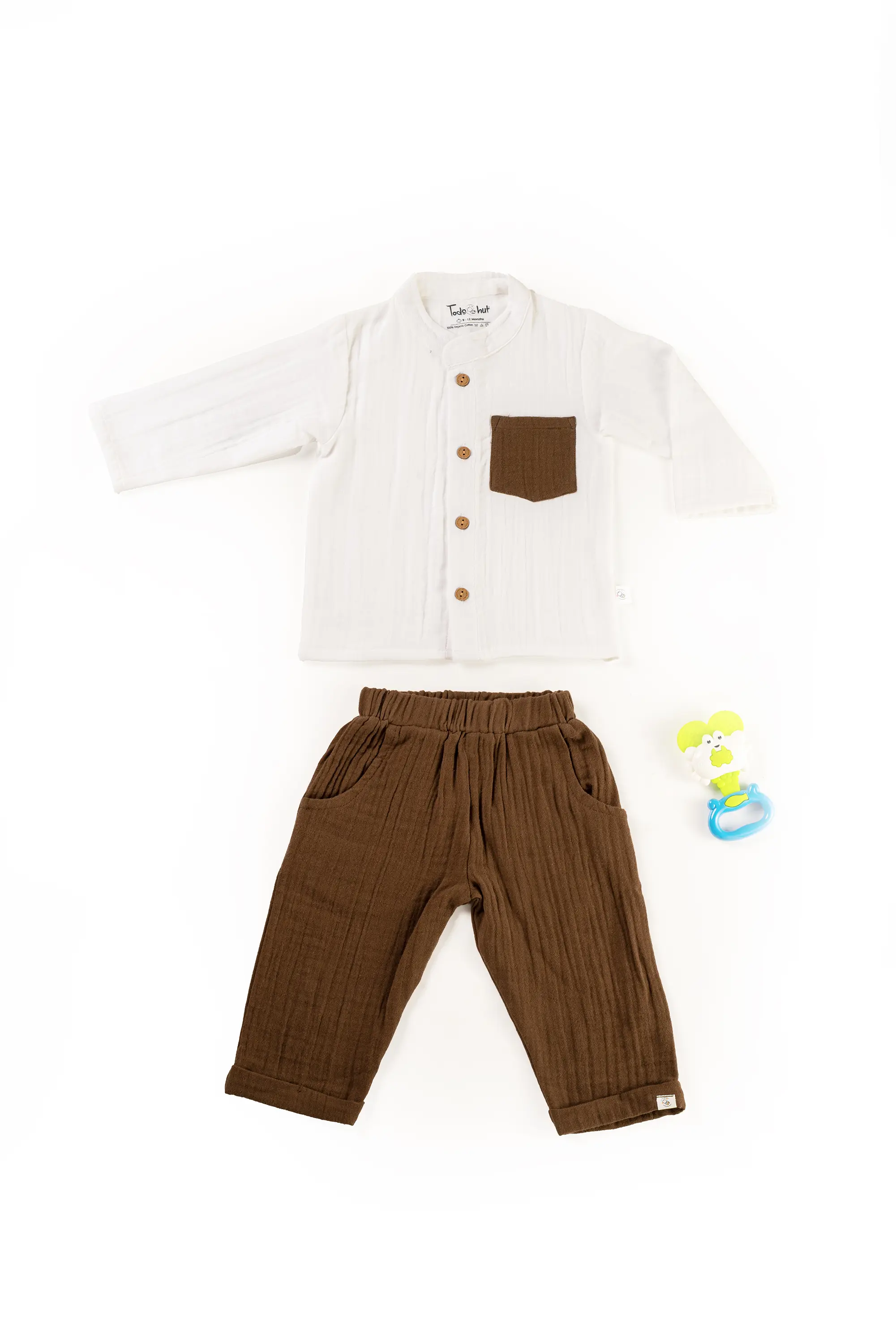 Crinkled Muslin Chinese Collar Full-Sleeve Casuals
