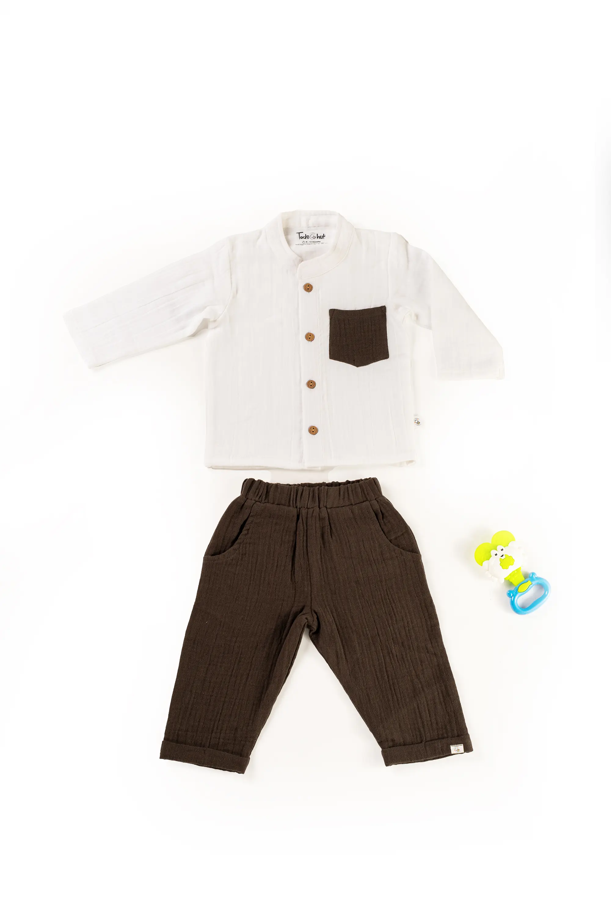 Crinkled Muslin Chinese Collar Full-Sleeve Casuals