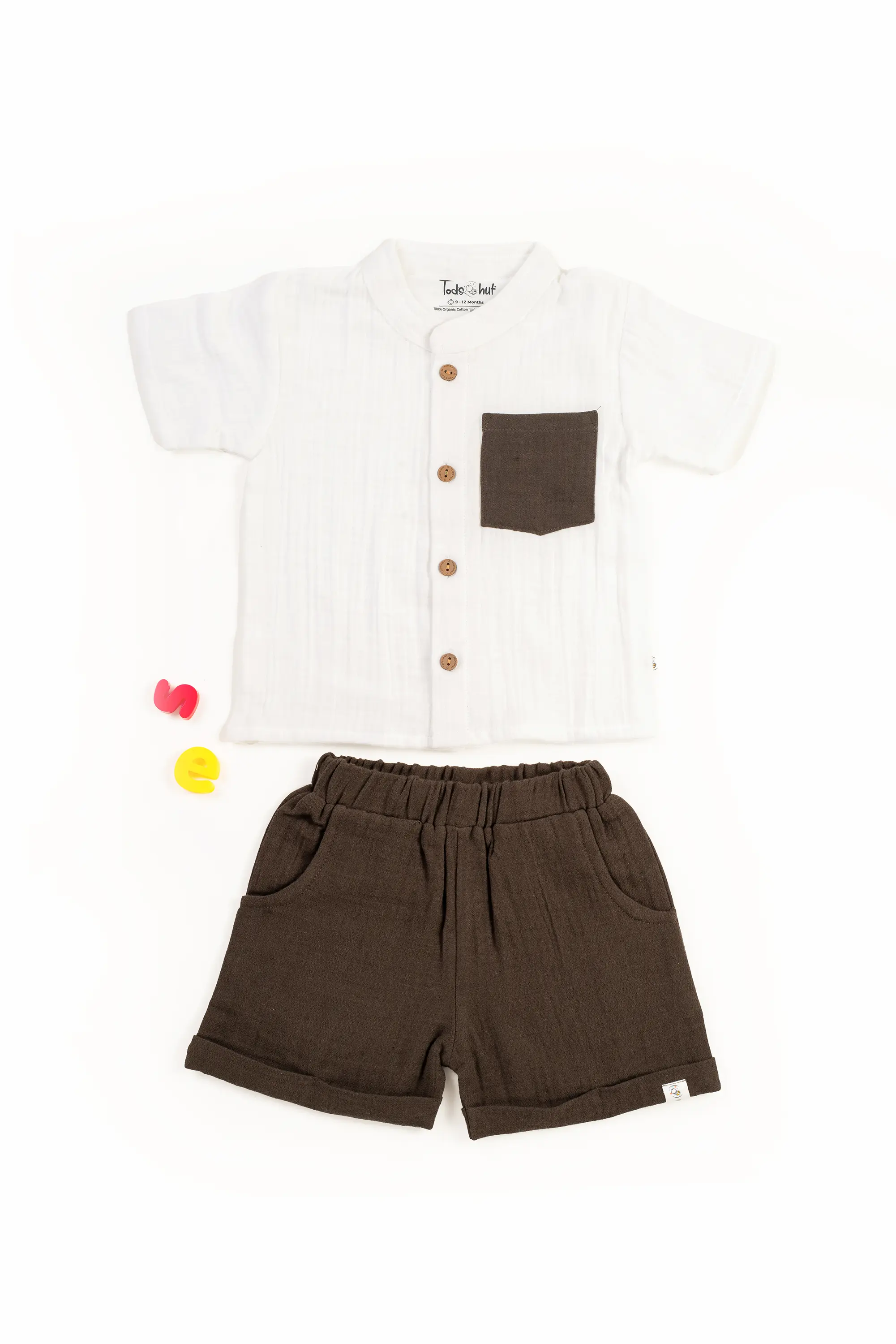 Crinkled Muslin Chinese Collar Half-Sleeve Casuals