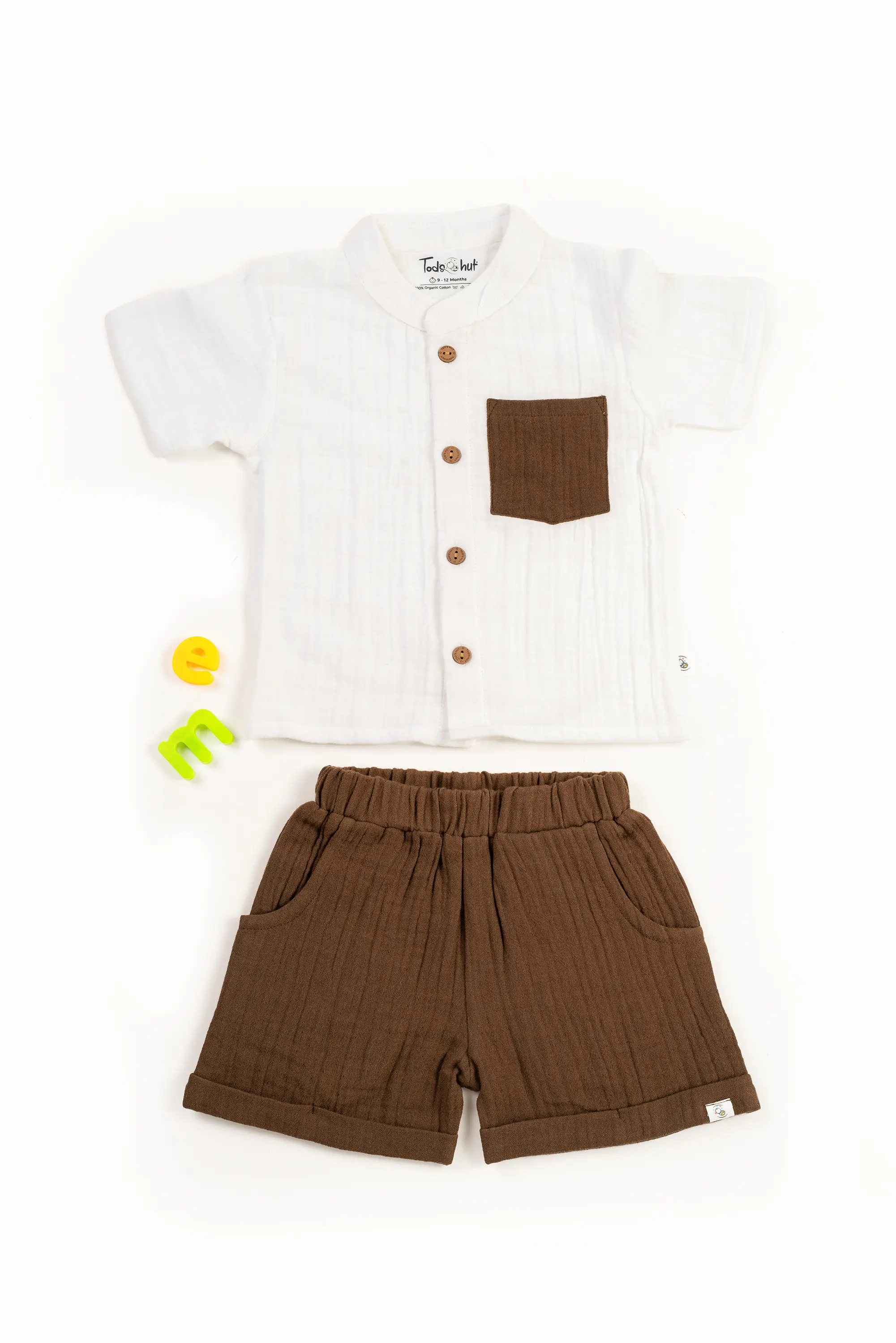 Crinkled Muslin Chinese Collar Half-Sleeve Casuals