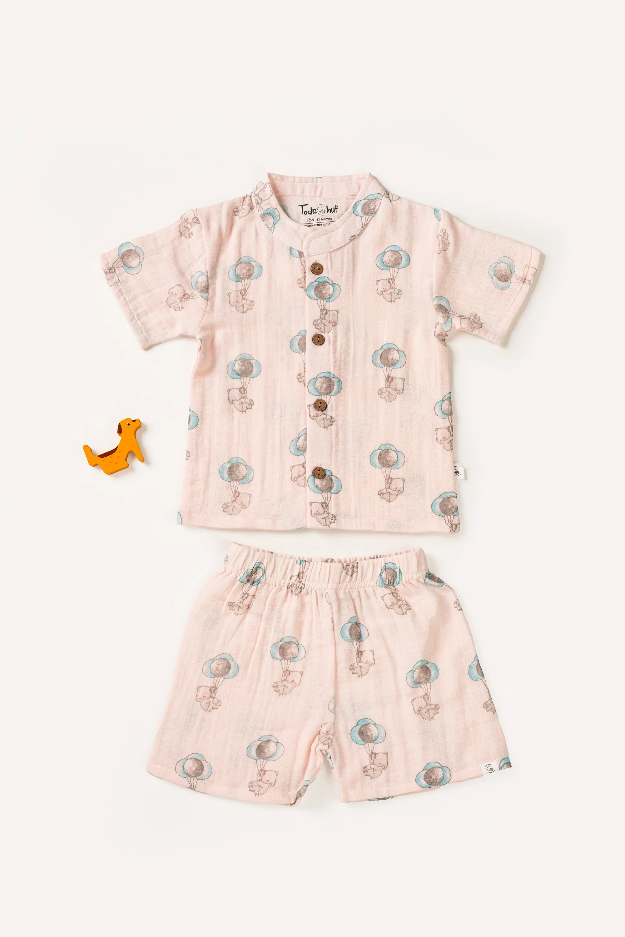 Crinkled Muslin Chinese Collar Half-Sleeve Co-Ords Set