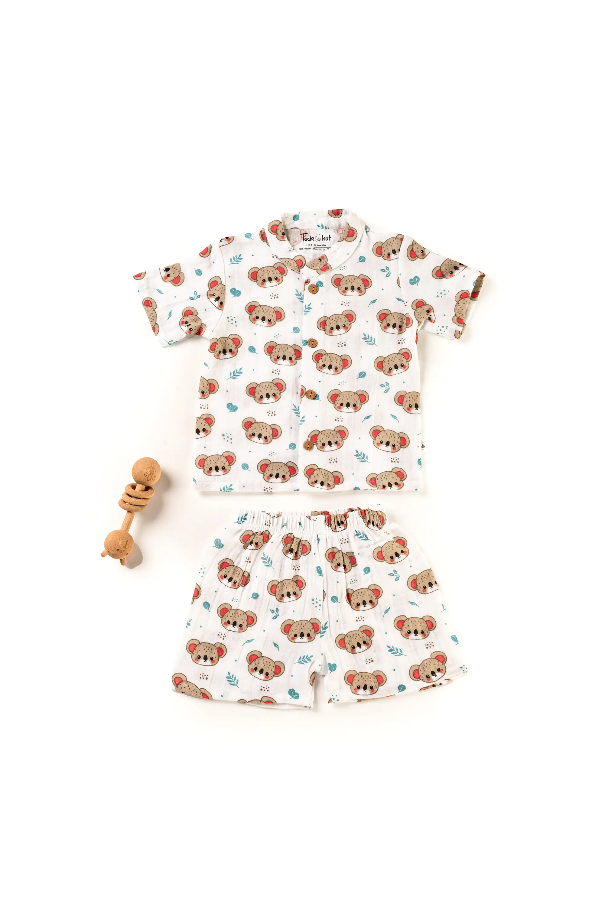 Crinkled Muslin Chinese Collar Half-Sleeve Co-Ords Set