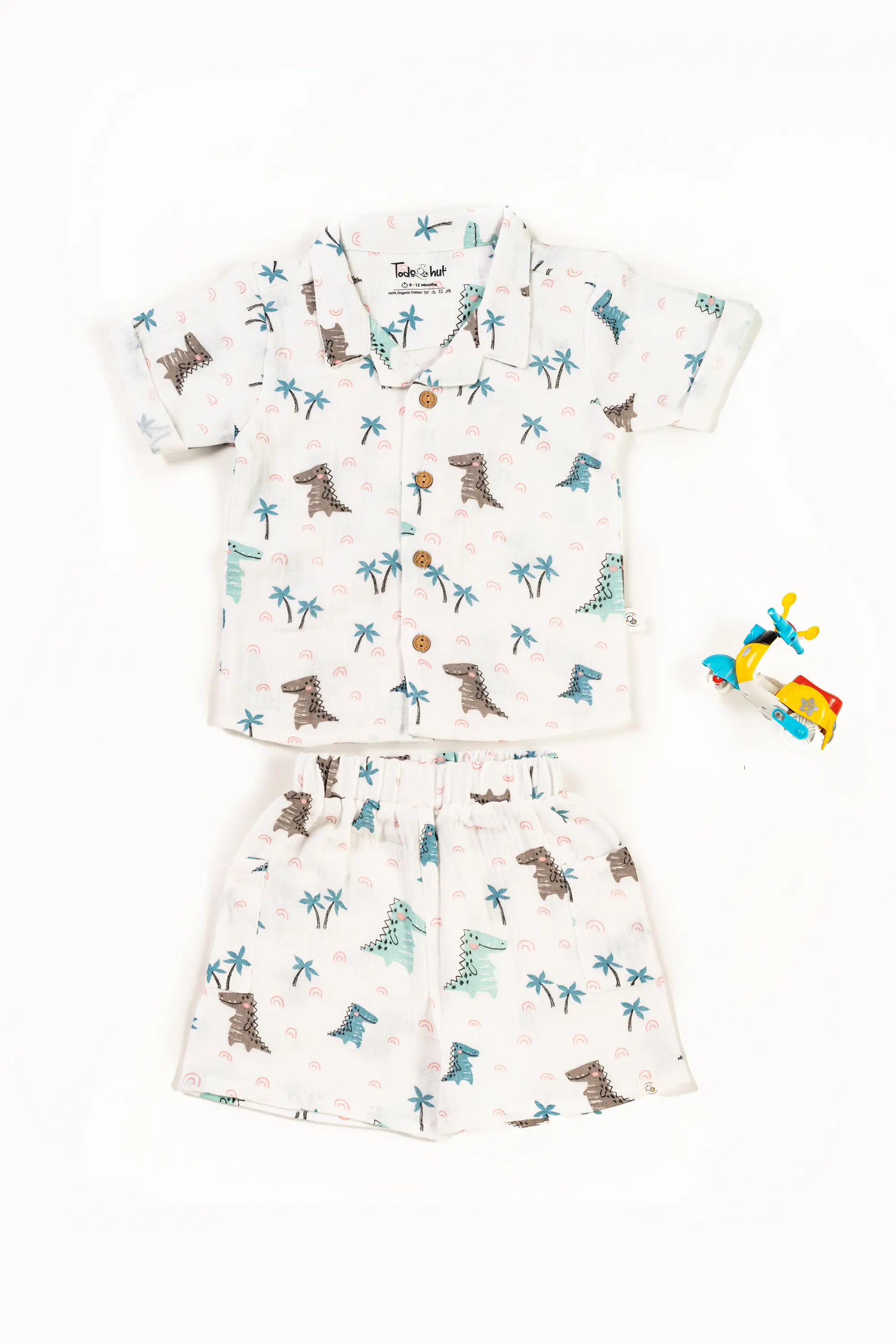 Crinkled Muslin Cuban Collar Half-Sleeve Co-Ords Set