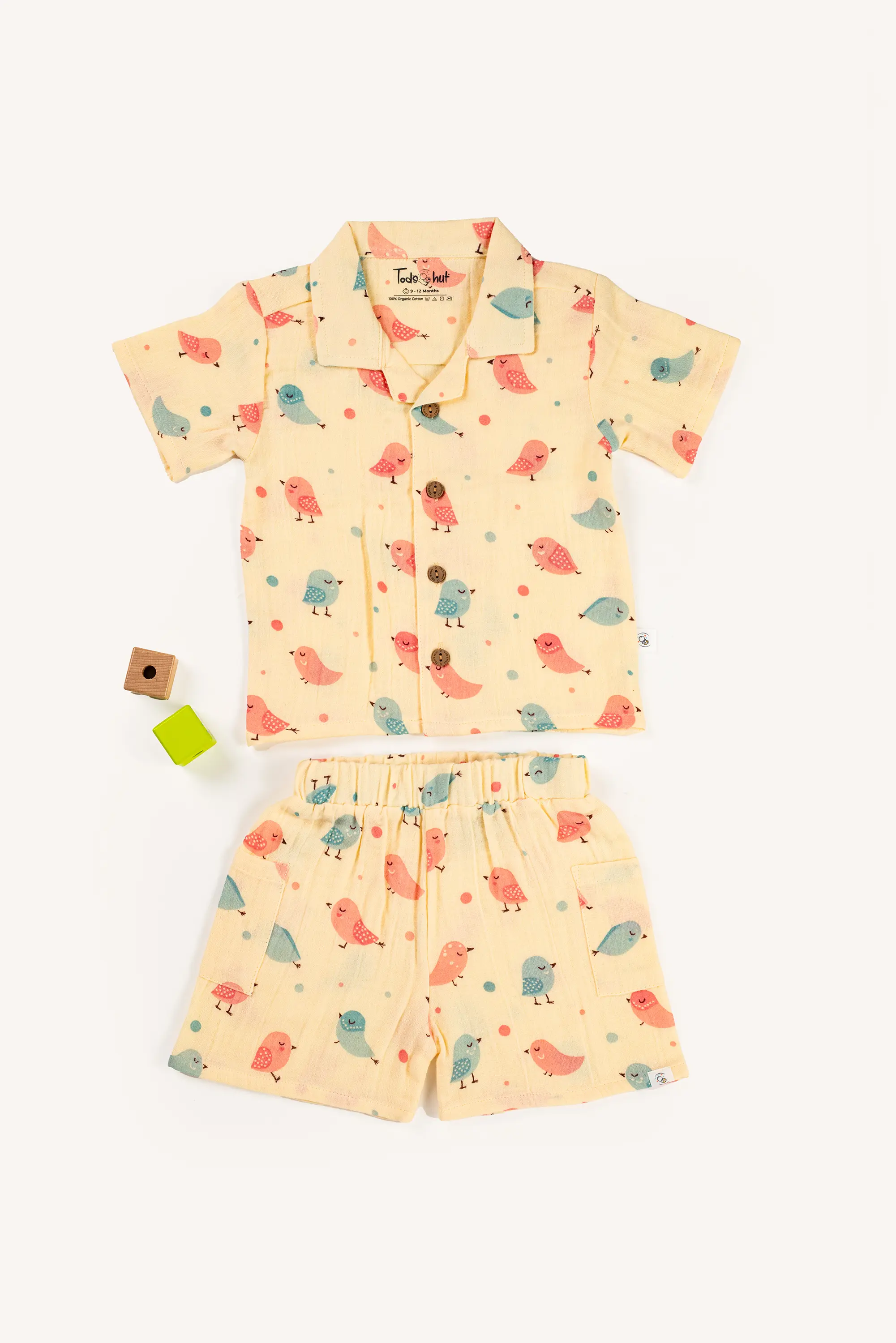 Crinkled Muslin Cuban Collar Half-Sleeve Co-Ords Set