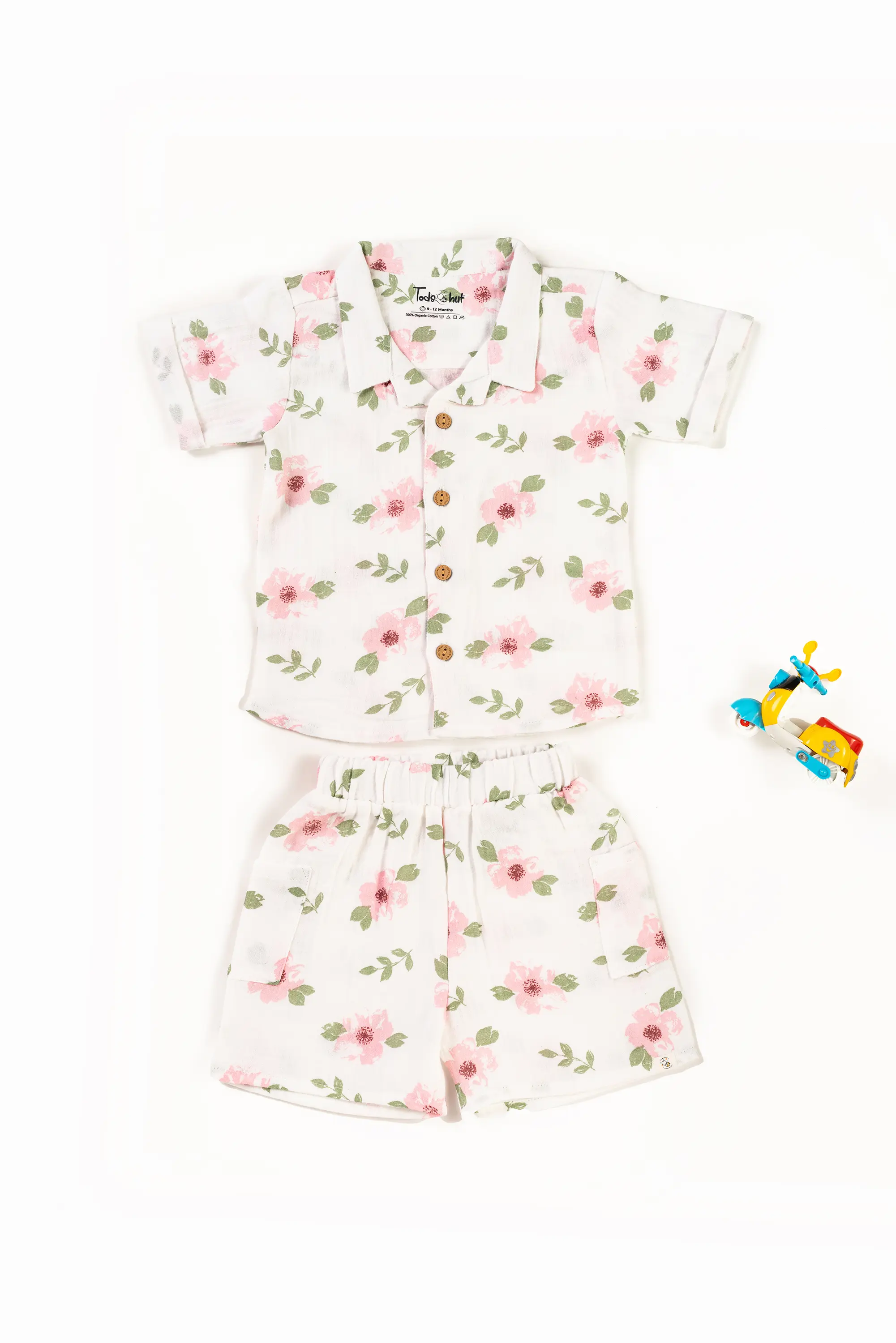 Crinkled Muslin Cuban Collar Half-Sleeve Co-Ords Set