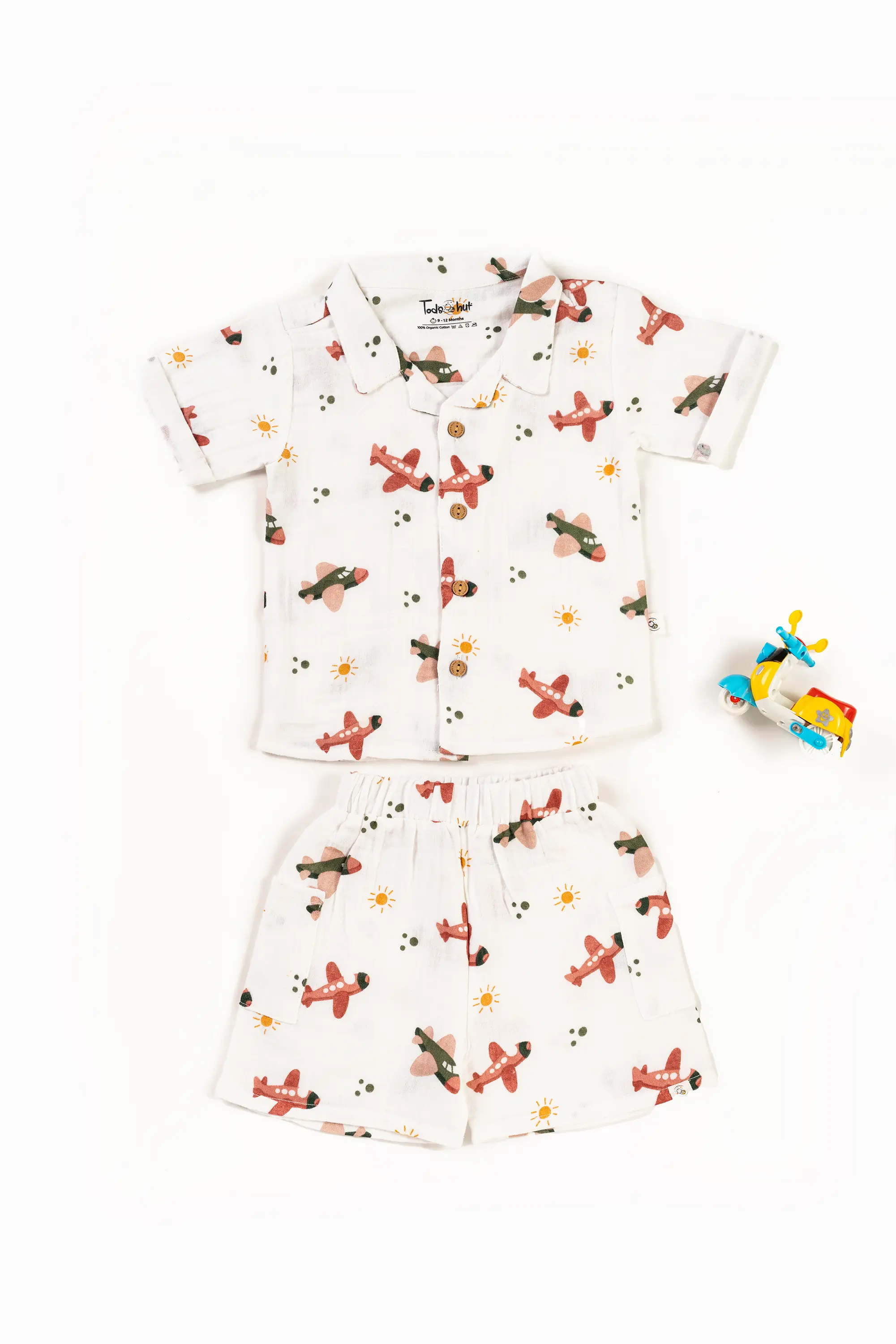 Crinkled Muslin Cuban Collar Half-Sleeve Co-Ords Set
