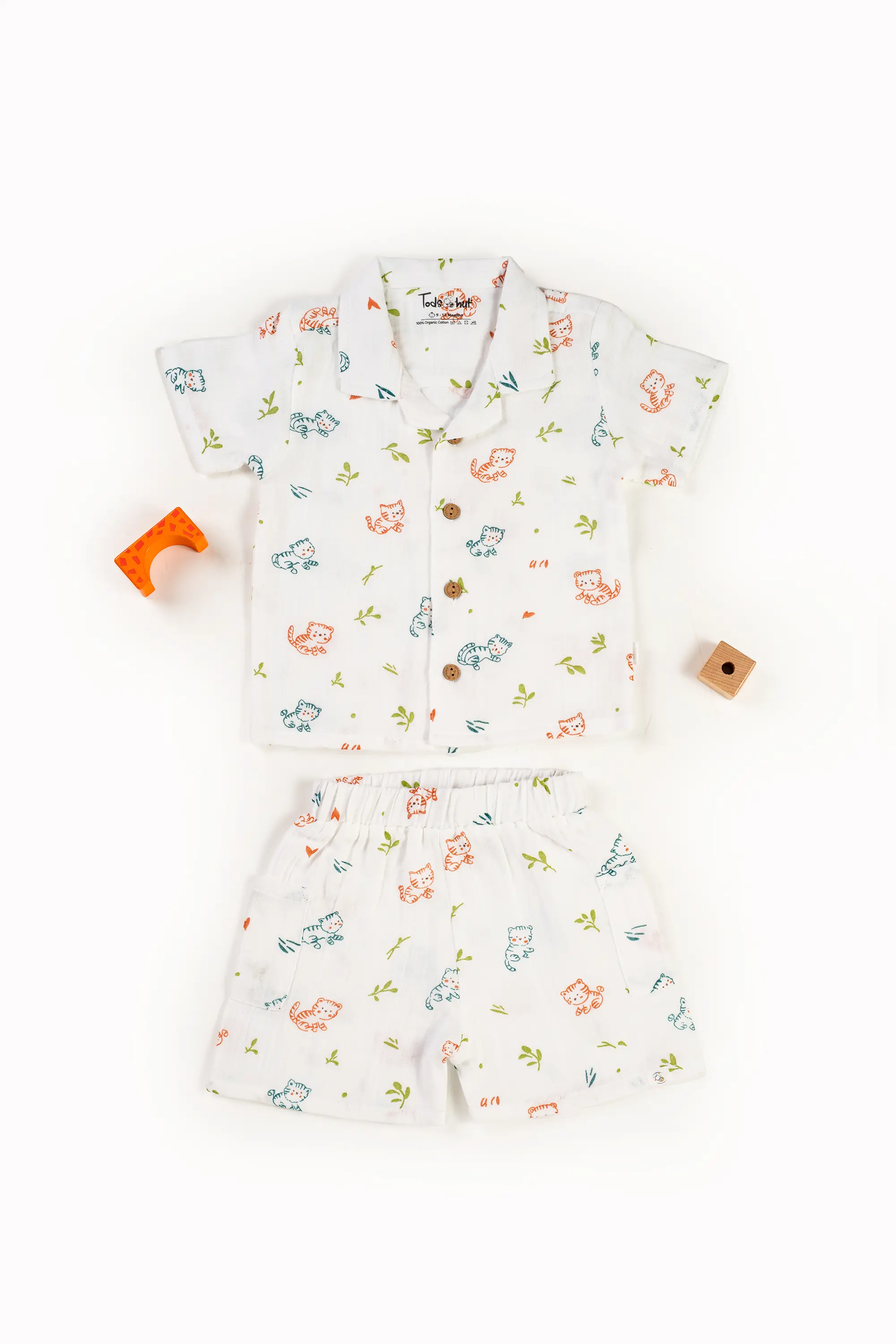 Crinkled Muslin Cuban Collar Half-Sleeve Co-Ords Set
