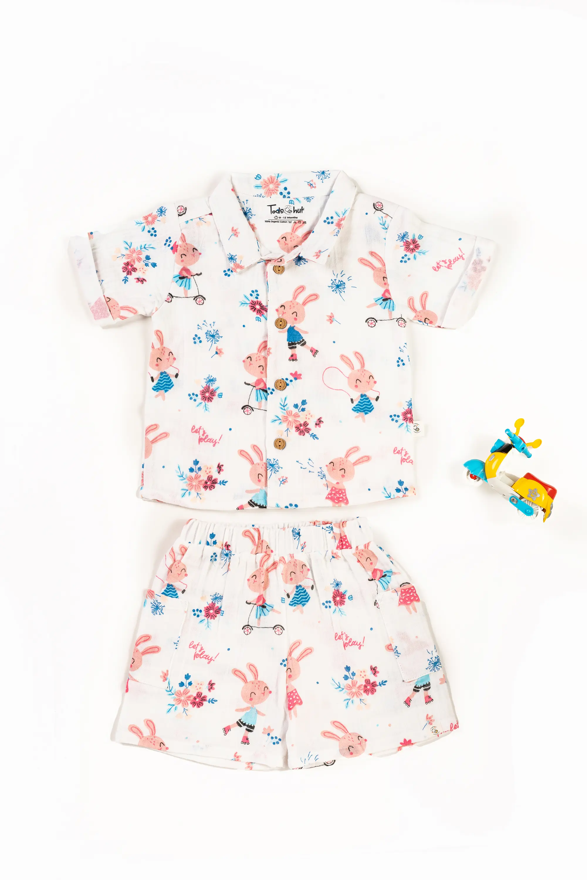 Crinkled Muslin Cuban Collar Half-Sleeve Co-Ords Set