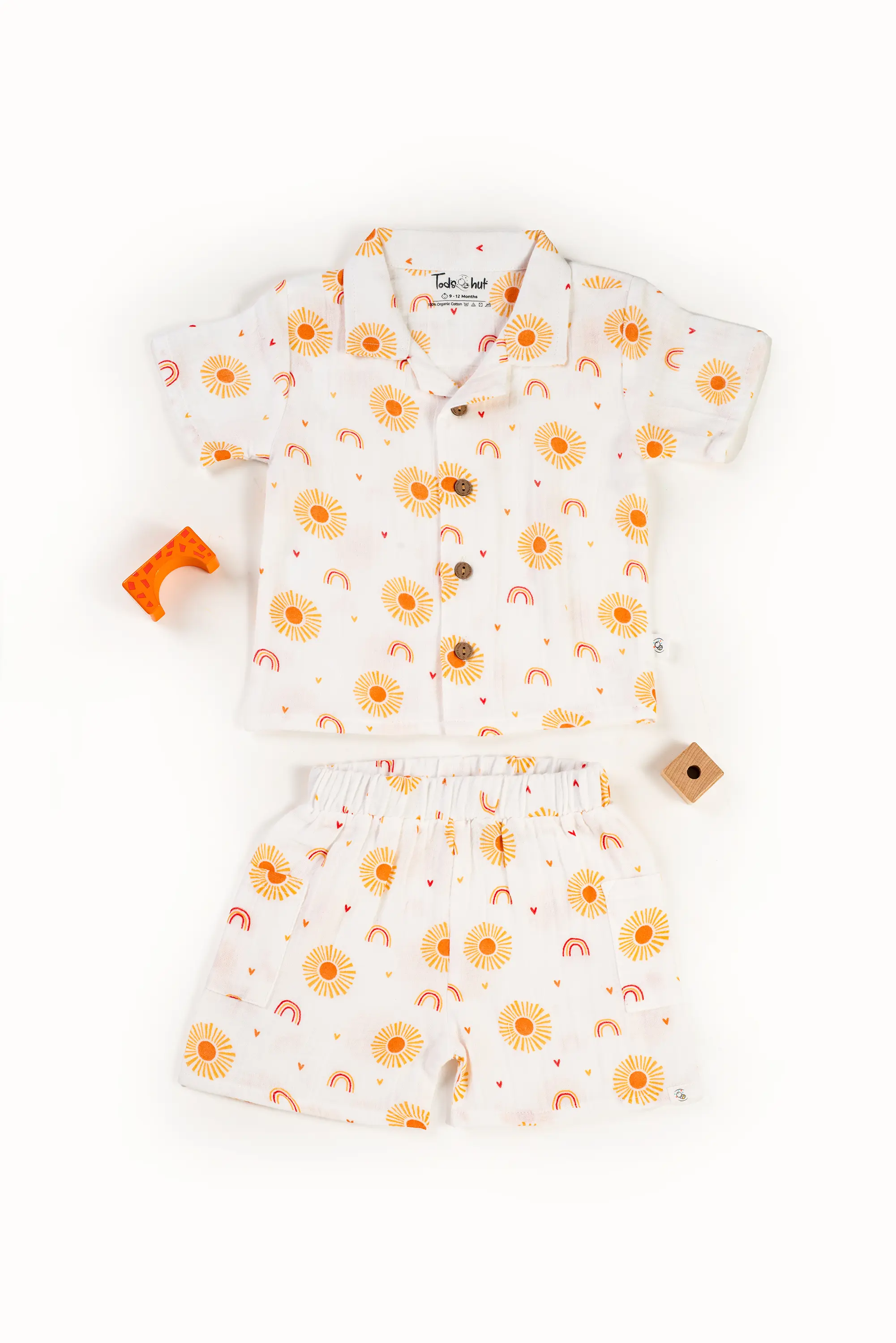 Crinkled Muslin Cuban Collar Half-Sleeve Co-Ords Set