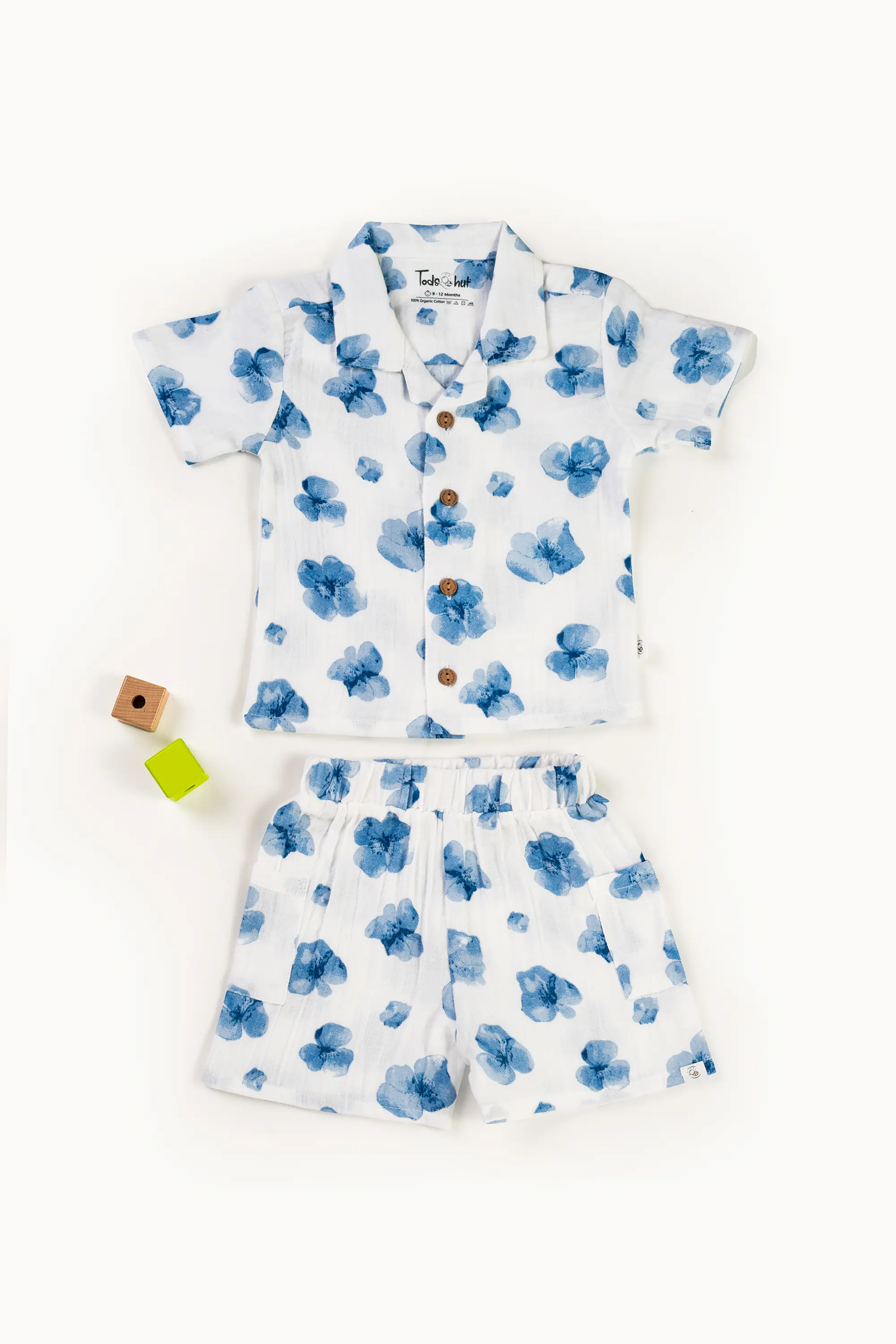 Crinkled Muslin Cuban Collar Half-Sleeve Co-Ords Set