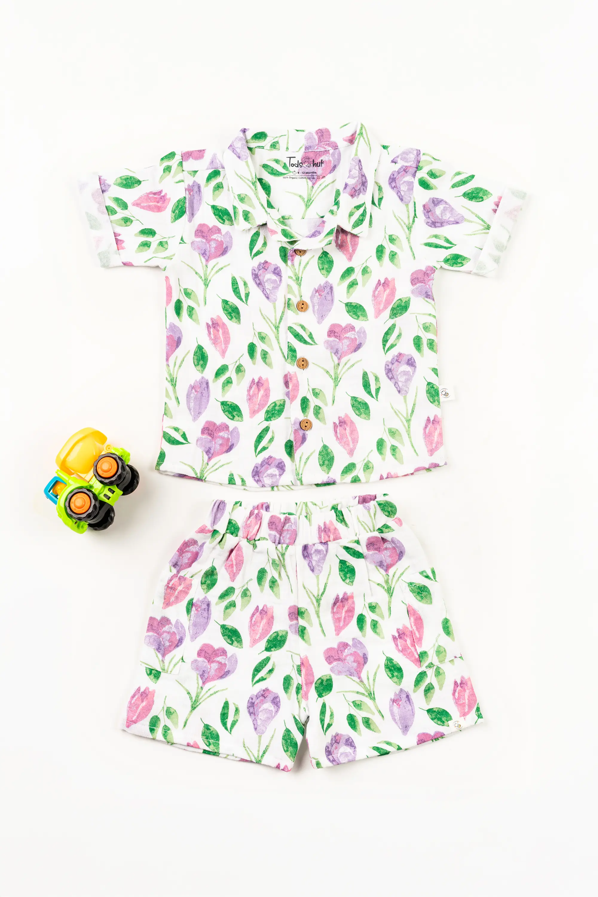 Crinkled Muslin Cuban Collar Half-Sleeve Co-Ords Set