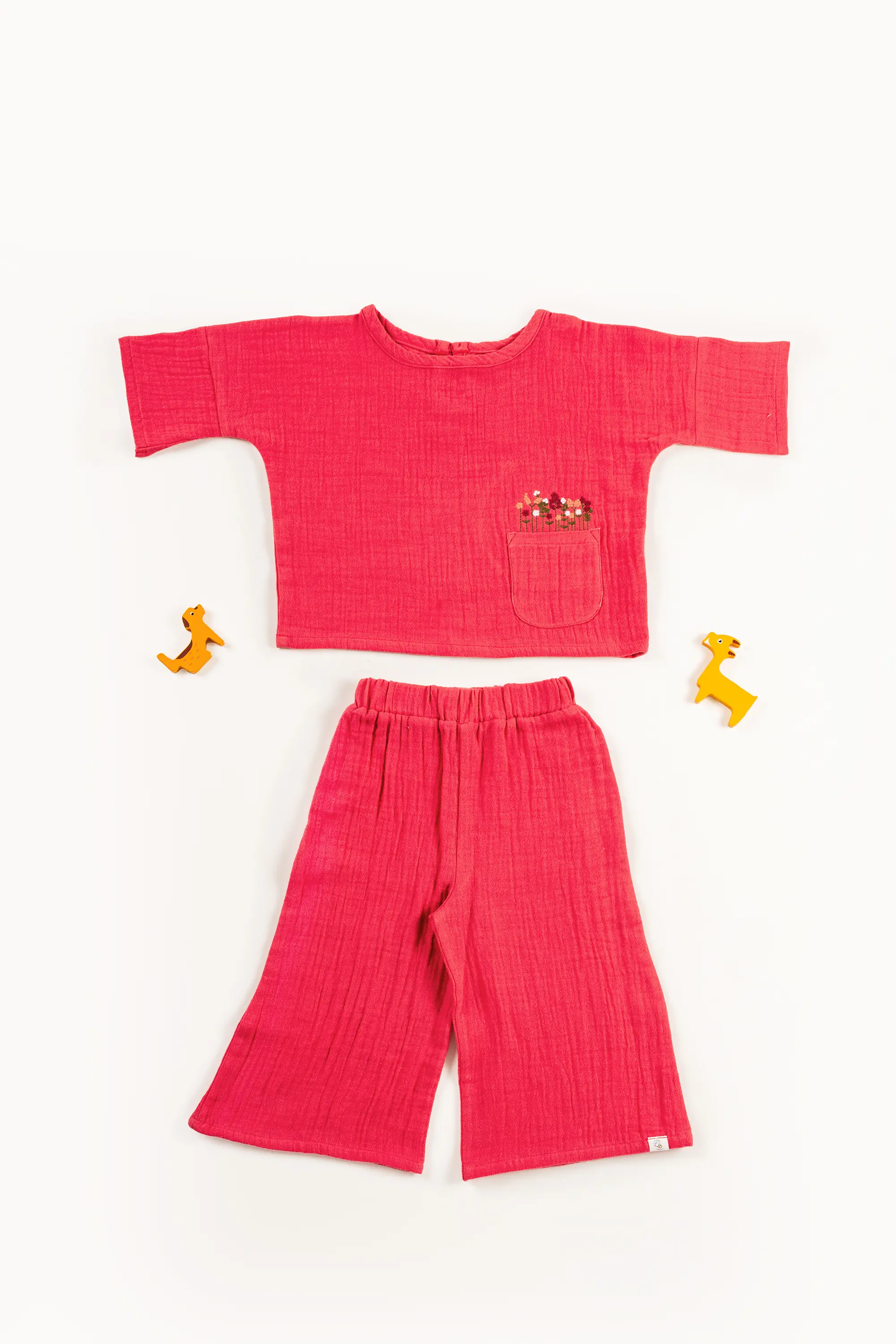 Crinkled Muslin Boat Neck palazzo  Full-Sleeve Co-Ords Set