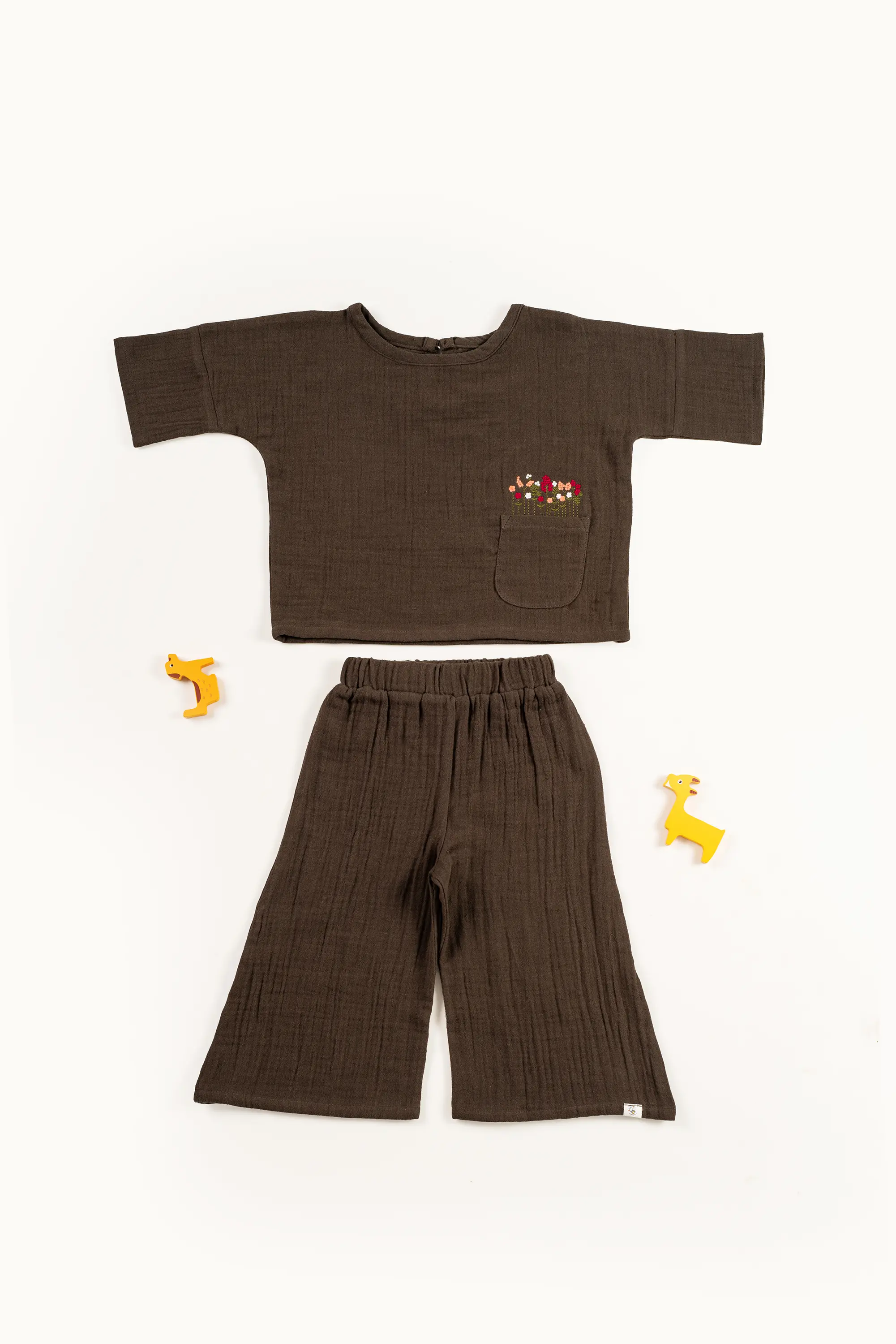 Crinkled Muslin Boat Neck palazzo  Full-Sleeve Co-Ords Set